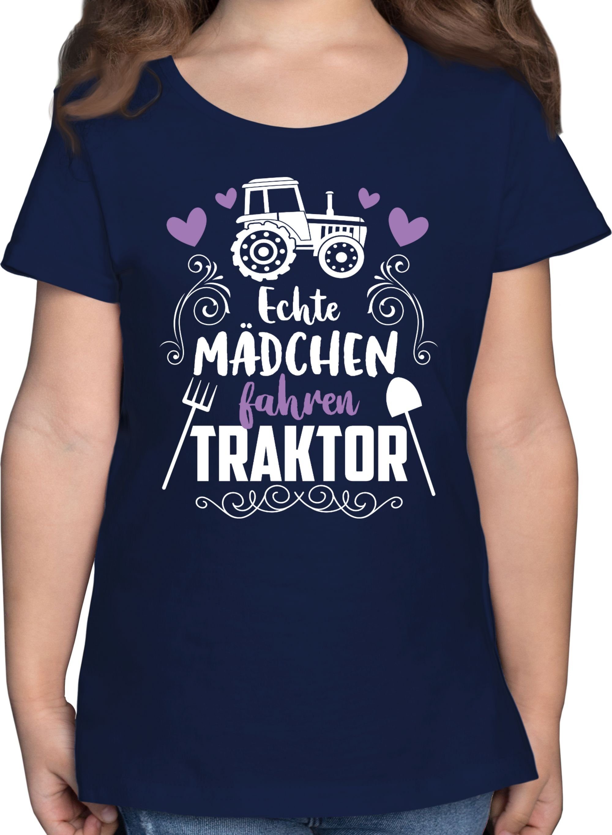 Shirtracer T-Shirt Echte Mädchen fahren Traktor - weiß Kinder Fahrzeuge 3 Dunkelblau