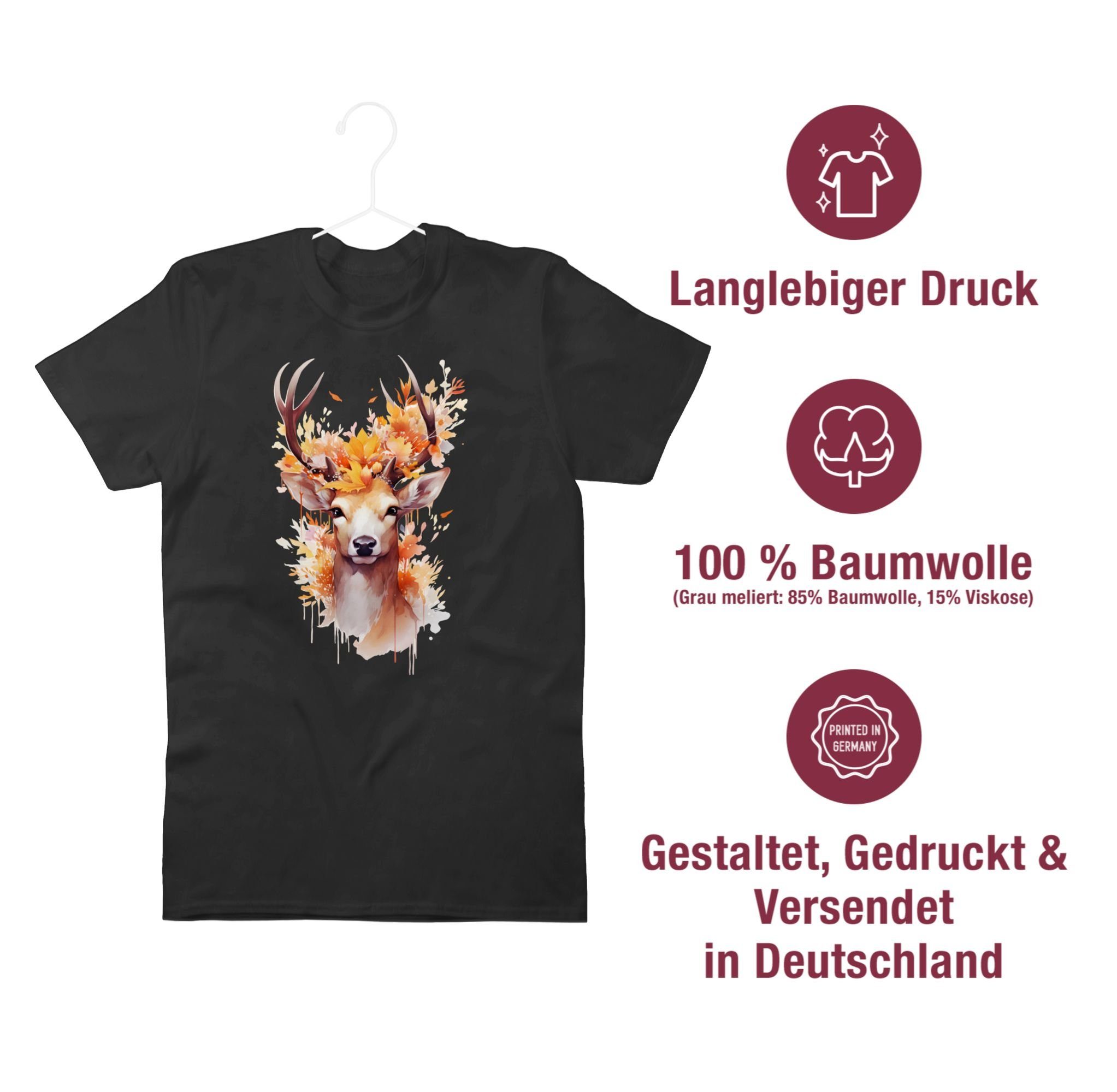 T-Shirt Jägerin Geschenk Shirtracer Hirschgeweih Herren für Mode 02 Hirschmotiv Jäger Geweih Hirsch Jagd Schwarz Oktoberfest
