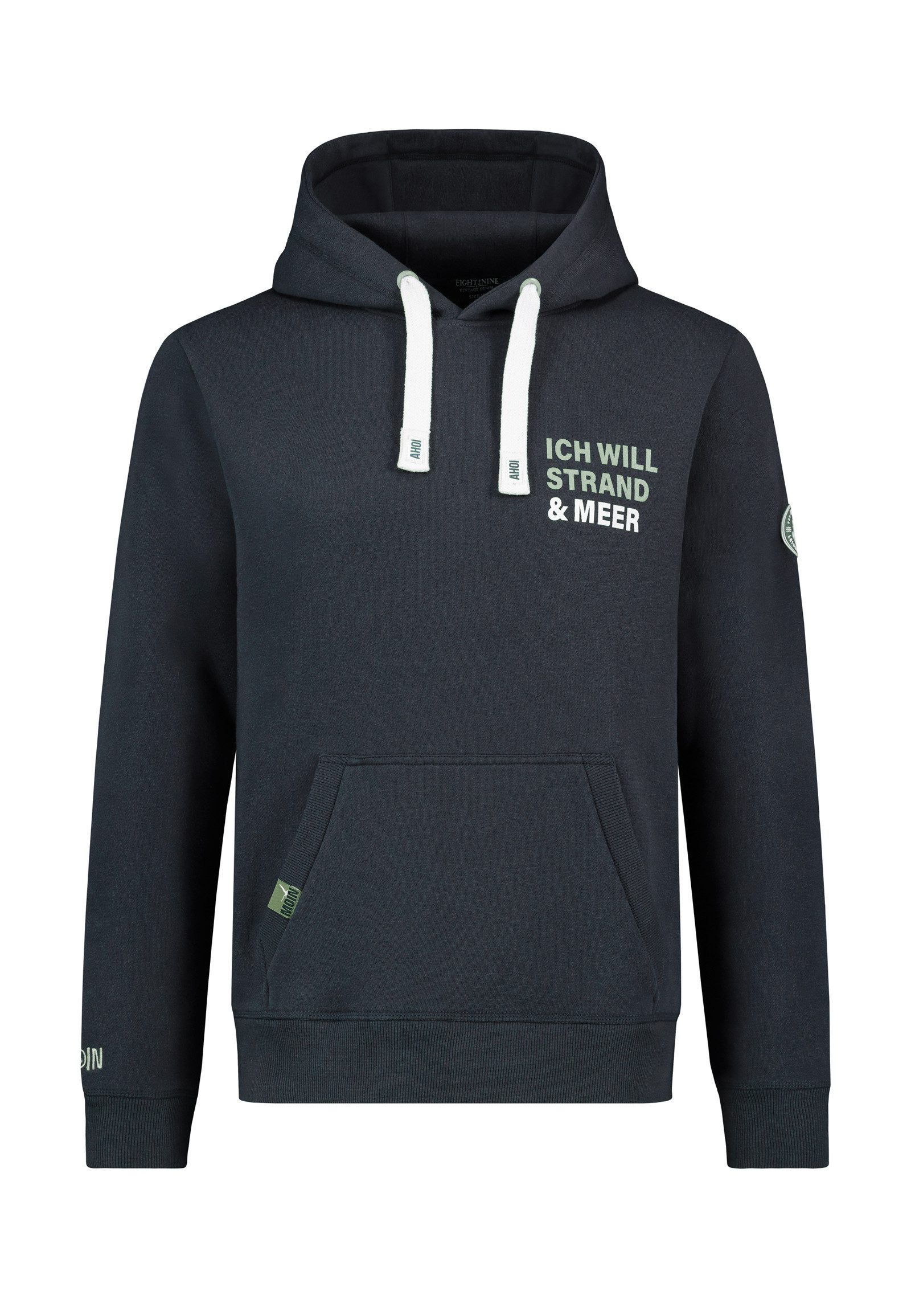 Eight2Nine Kapuzenpullover Herren Hoodie mit Mini Meerprint Sweater, Kapuzensweatshirt mit Kängurutasche, mit Kapuze