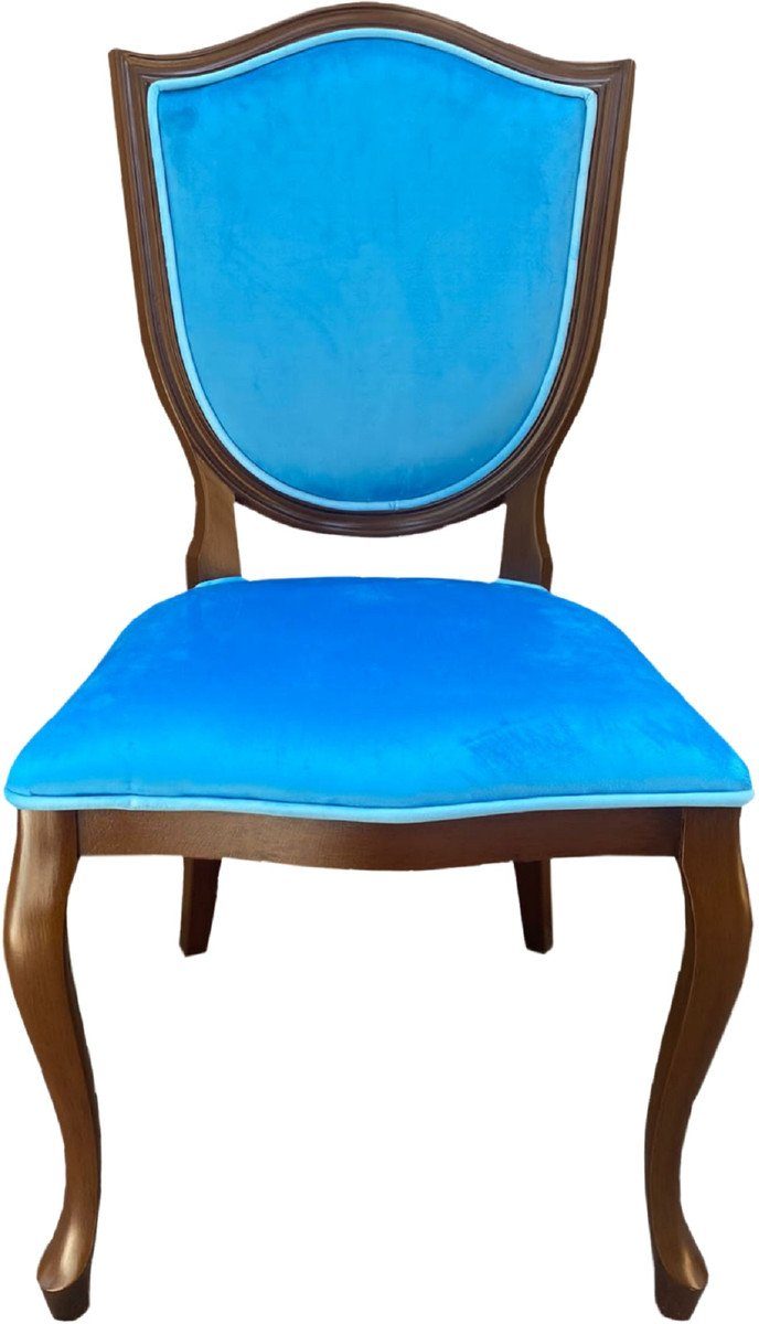 Casa Padrino Esszimmerstuhl Casa Padrino Luxus Art Deco Esszimmer Stuhl Blau / Braun - Art Deco Massivholz Stuhl - Art Deco Esszimmermöbel - Art Deco Möbel - Art Deco Einrichtung - Luxus Möbel im Art Deco Stil