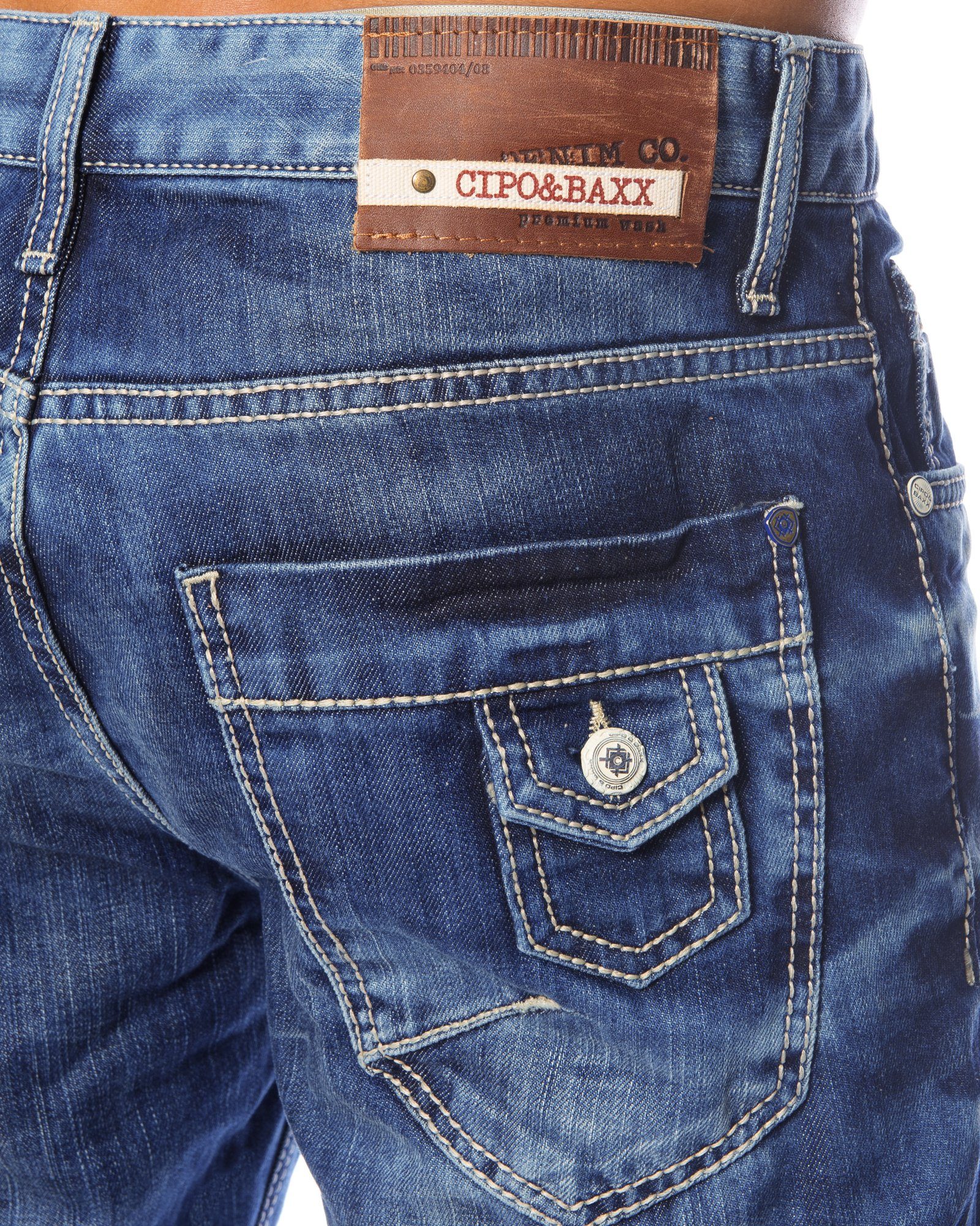 Cipo & Baxx Regular-fit-Jeans Herren Jeans Hose im dezentem Design dezente Kontrastnähte – Bild 5 von 5