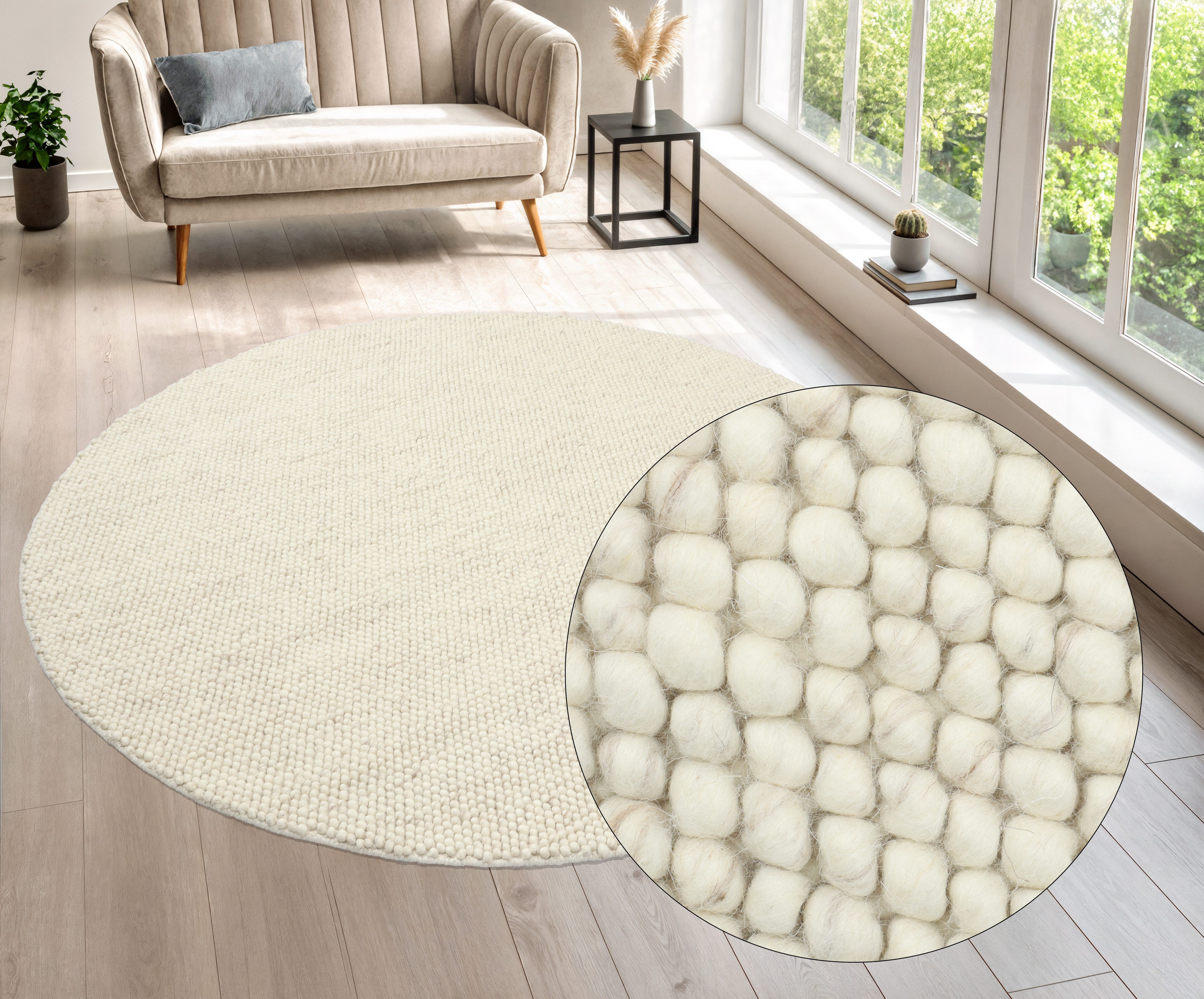 LeGer Home by Lena Gercke Teppich Ainhoa, handgewebt, Wolle, rund, Höhe: 12 günstig online kaufen