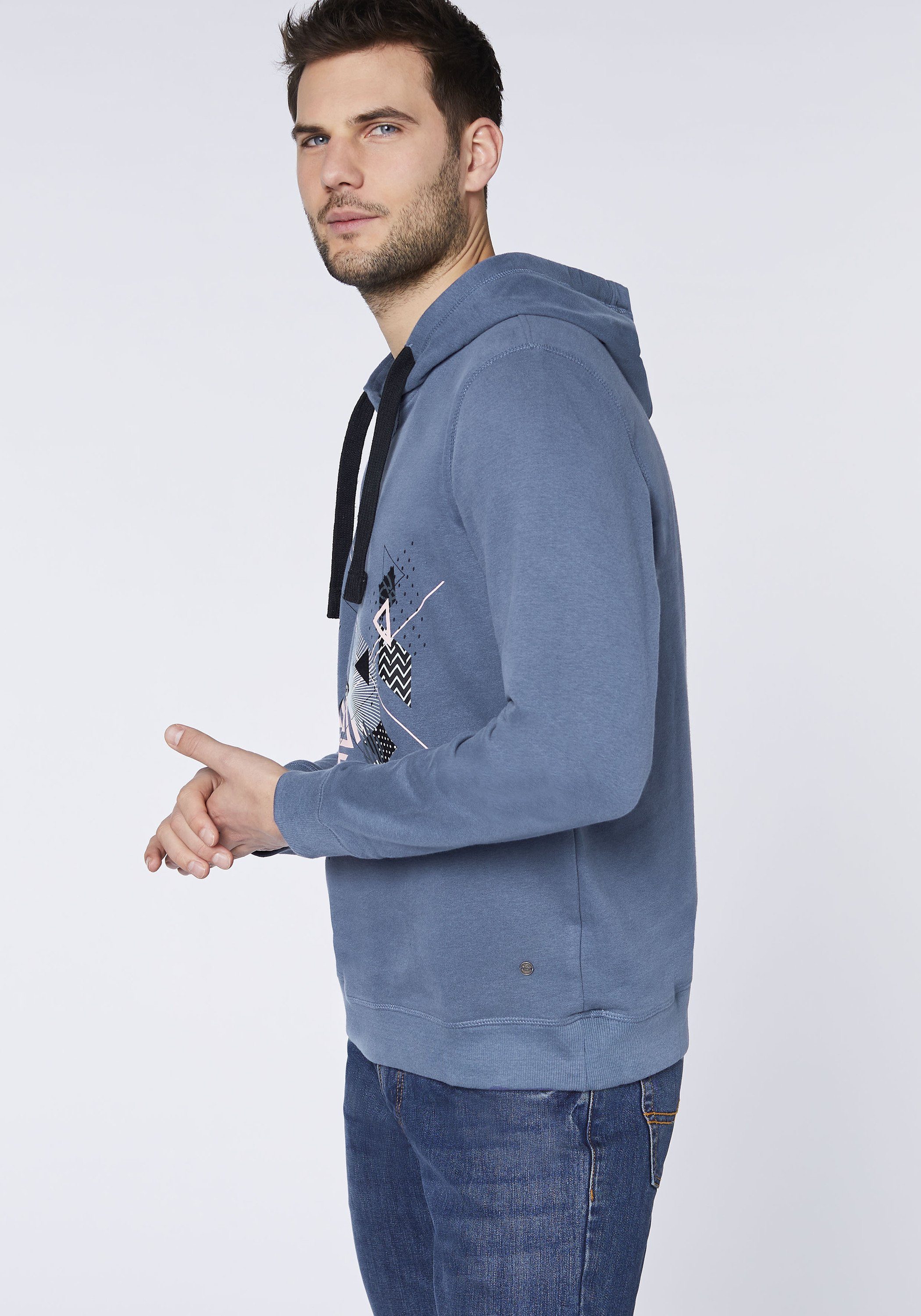 Kapuzensweatshirt weicher French-Terry-Qualität aus Indigo 19-3929 PREMIUM Vintage DENIM OKLAHOMA