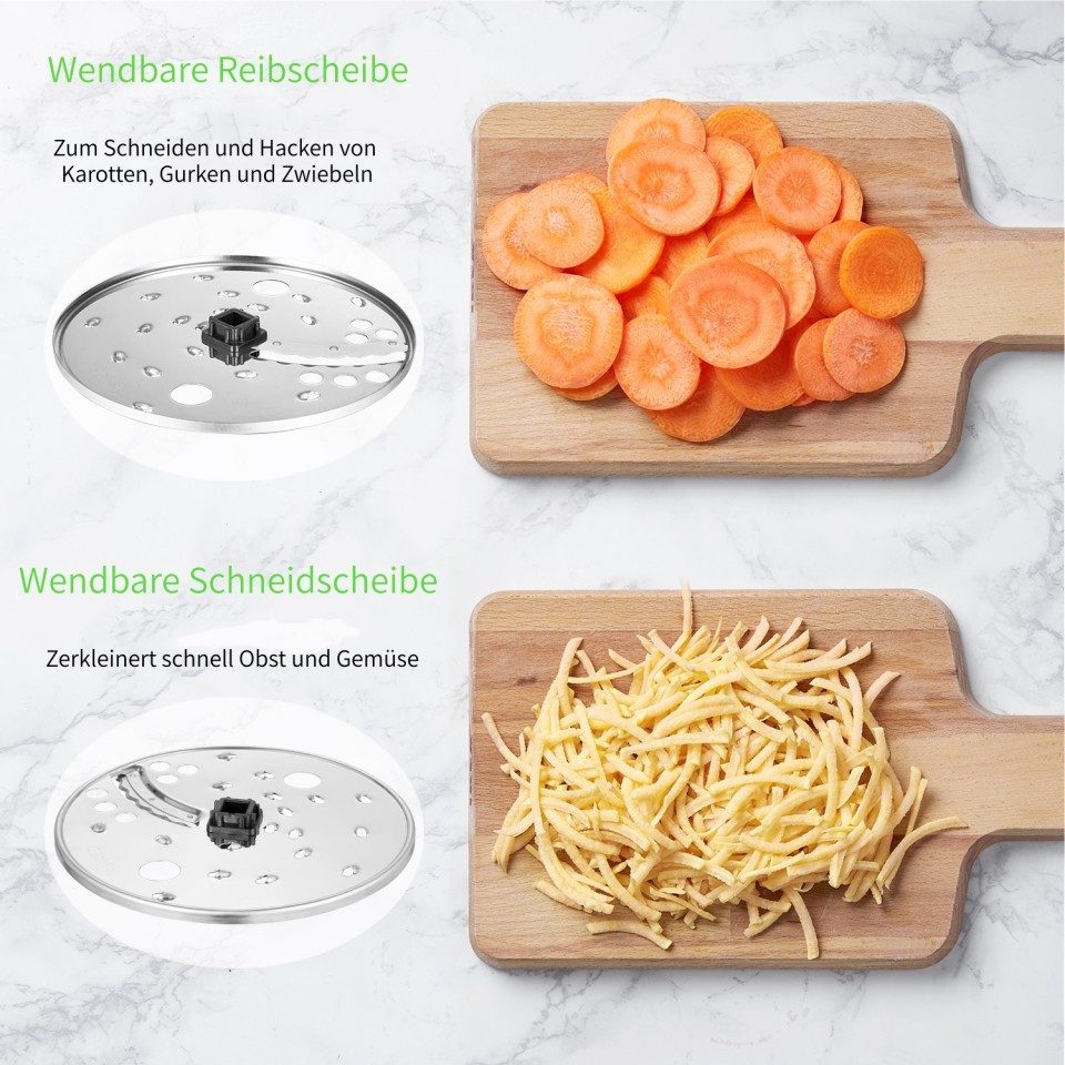 FOHERE Küchenmaschine 2-in-1 Küchenmaschine, 8 Tassen, Zerkleinerer und Fleischwolf, 500 W – Bild 3 von 5