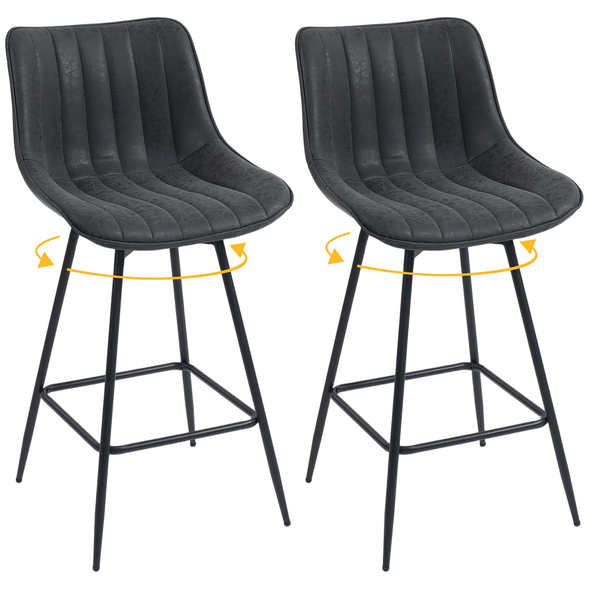 HOMCOM Barhocker drehbare Tresenhocker mit Rückenlehne (Set, 2 St., 2er Set), 360° drehbar, gepolstert, leicht zu reinigen