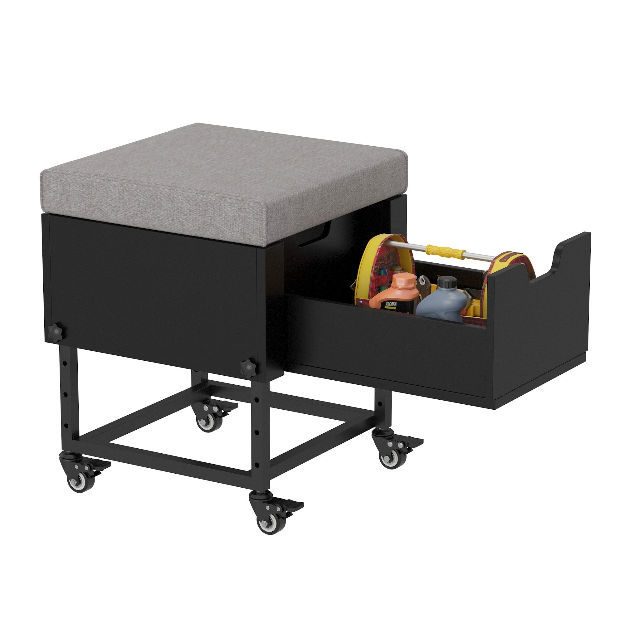 FUFU&GAGA Arbeitshocker Höhenverstellbarer Polsterhocker, Schwarz + Grau, MDF, 40×40×35,1 cm