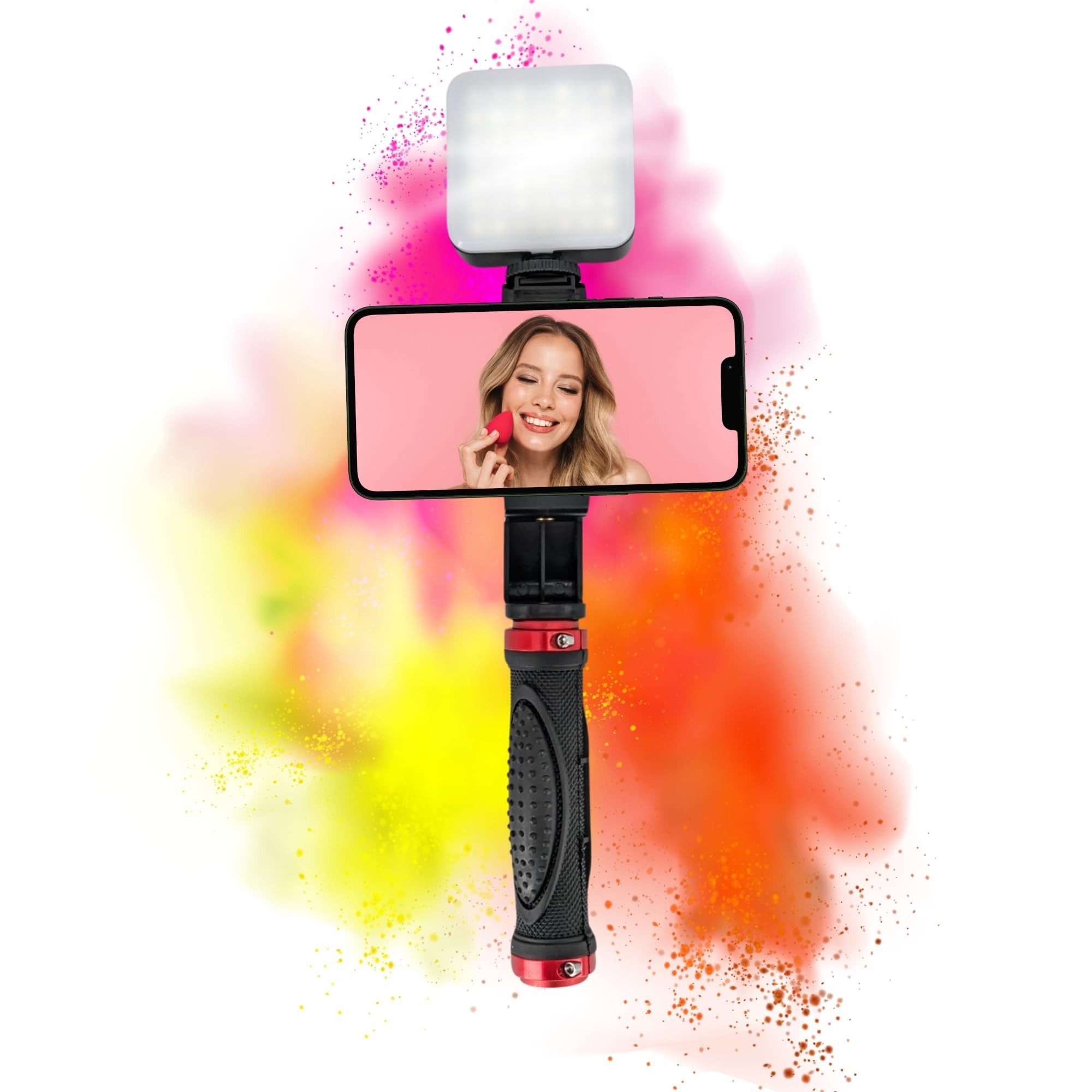 Selfie-Stick Handgriff für Smartphone Foto Griff Halterung drehbar + 49 LED Licht