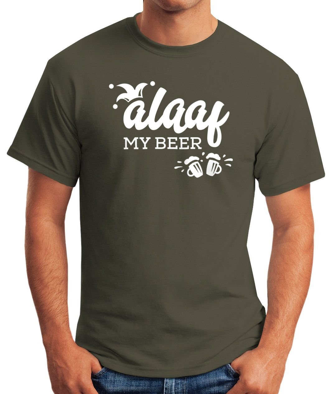 T-Shirt Fastnacht mit beer Fun-Shirt Herren My Fasching Alaaf grün Print-Shirt lustig Wortspiel MoonWorks Kostüm Print Verkleidung Karneval Moonworks® Faschings-Shirt