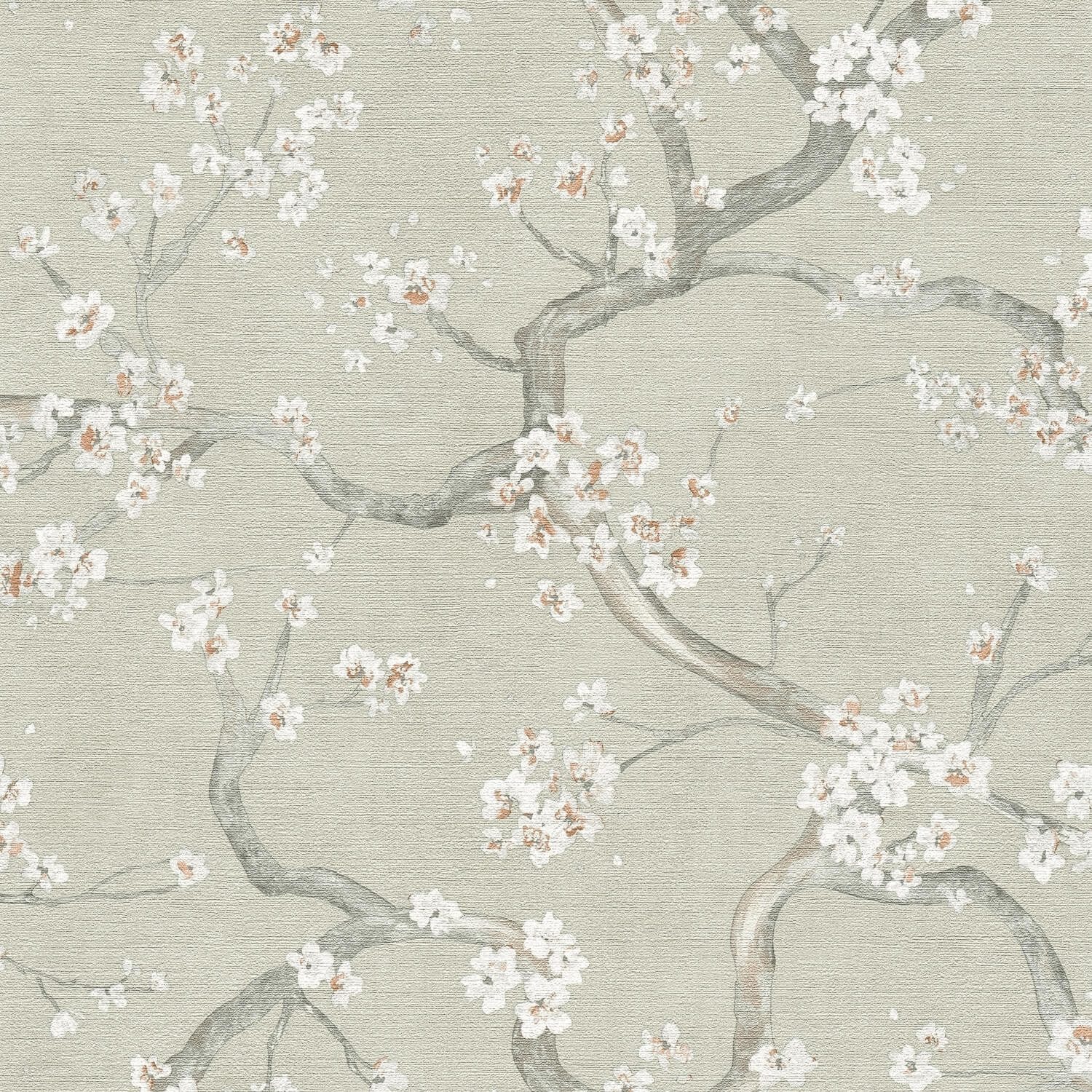 Profhome Vliestapete 781991-GU Blumen Tapete Floral matt grün kiesel-grau beige-braun, strukturiert, (1 Rolle, 5,33 qm), heißgeprägte Vliestapete, pistazie