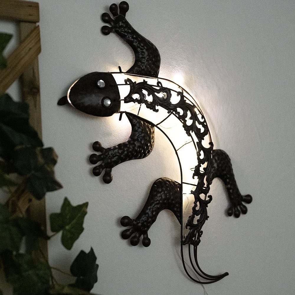 GLOBO LIGHTING LED Dekofigur, LED-Leuchtmittel fest verbaut, Warmweiß, Solar Wandlampen für Außen Tier Gartenfigur Gecko