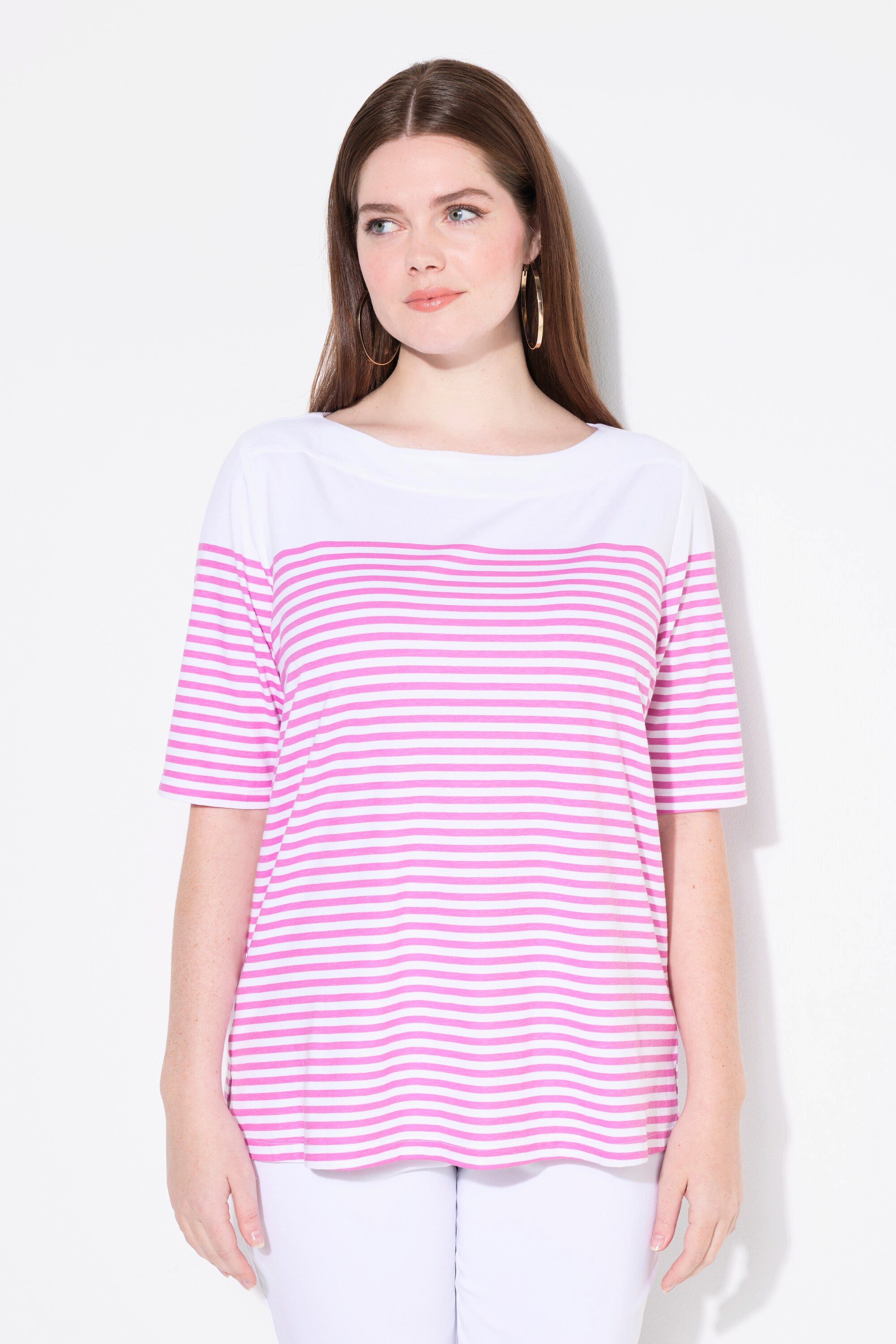 Ulla Popken T-Shirt T-Shirt Bretonringel U-Boot-Ausschnitt günstig online kaufen