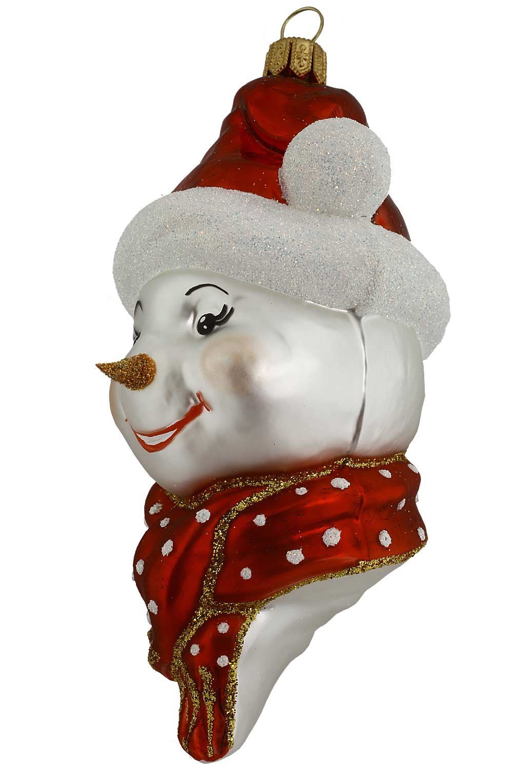 Hamburger Weihnachtskontor mit mundgeblasen Punkte, - Christbaumschmuck Schal Dekohänger handdekoriert - Schneemann-Gesicht