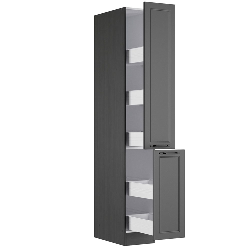 Lomadox Apothekerschrank MONTERREY-03 Auszugsschrank Hochschrank Küchenschrank, 30cm, grau/Eiche