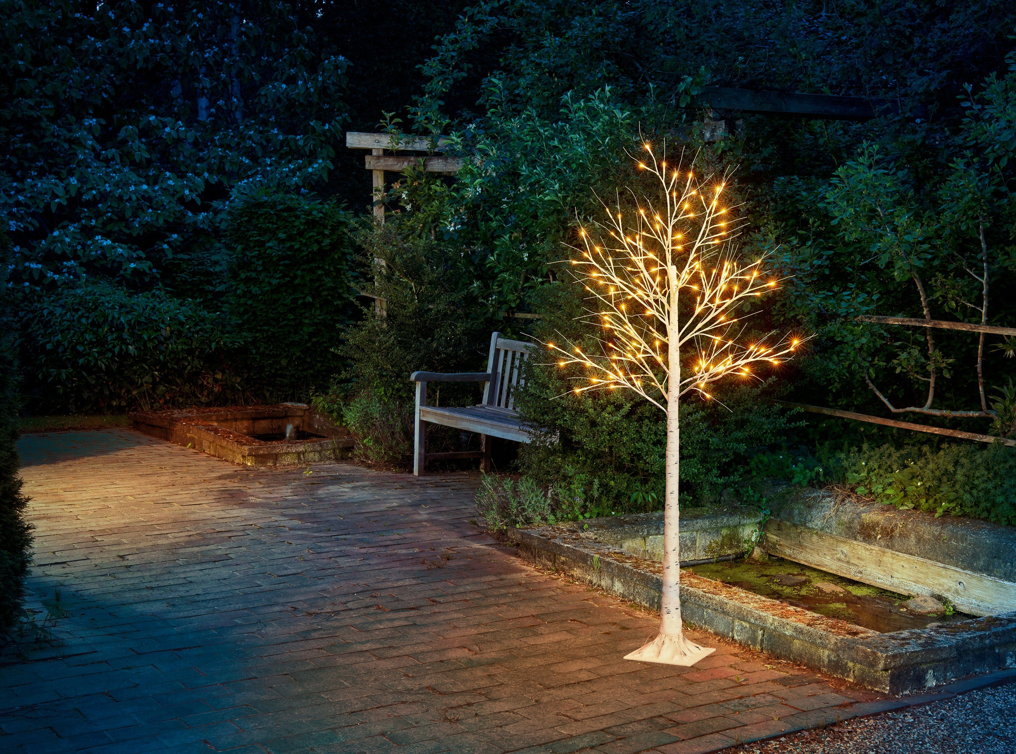 LED Birkenoptik, Deko-Baum fest BONETTI Warmweiß, cm ca. Beleuchteter LED 120 Weihnachtsdeko, Höhe Baum integriert, in