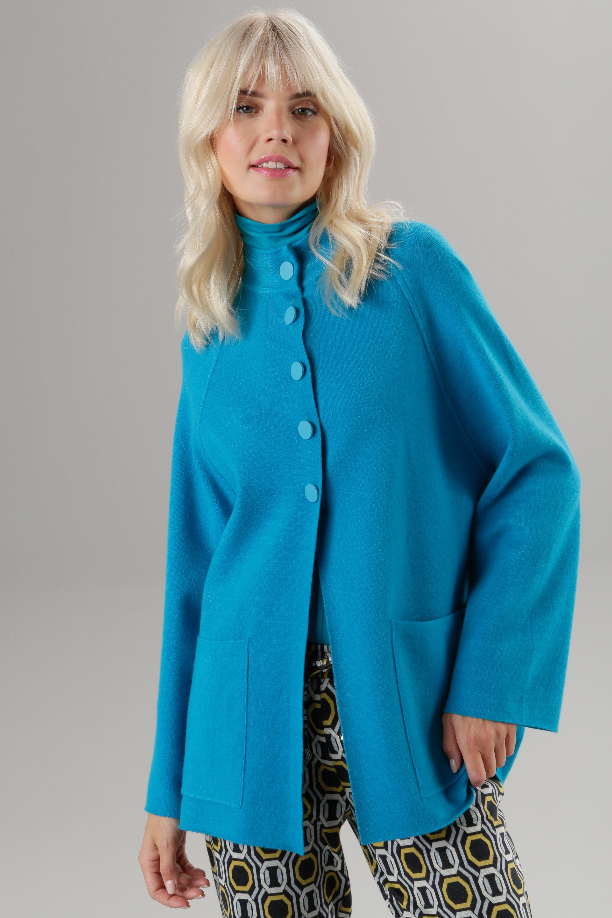 Aniston SELECTED Strickjacke mit Druckknopfleiste Brust zur petrol bis