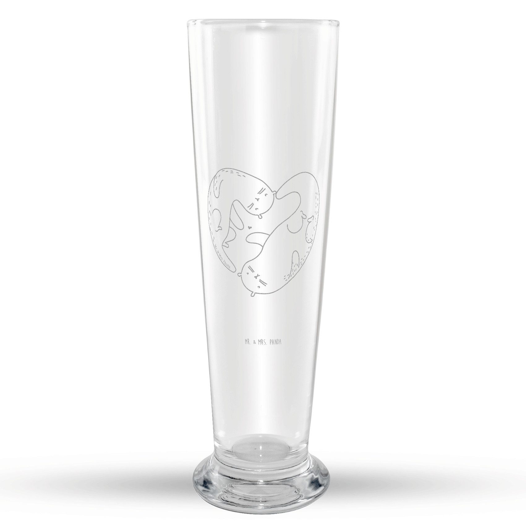 Mr. & Mrs. Panda Bierglas Otter Herz - Transparent - Geschenk, Weizenbierglas, Weizen Glas, Vat, Premium Glas, Hochwertige Gravur