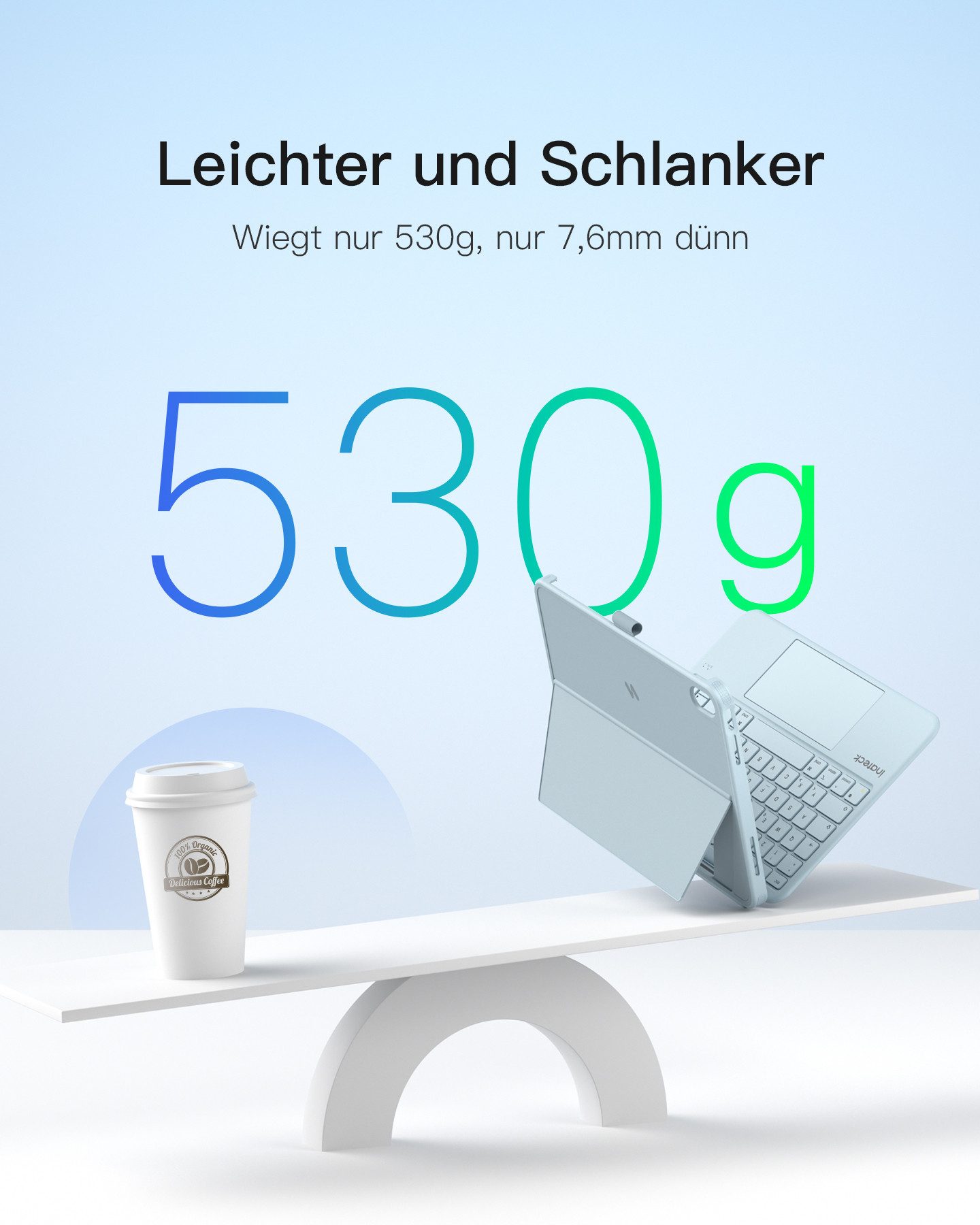 Inateck Hülle mit Tastatur für iPad 11 Gen A16, iPad 10 Gen, mit Stifthalter iPad-Tastatur (Vertikaler/Horizontaler Ständer,Großes Trackpad,Abnehmbar,Abnehmbare)