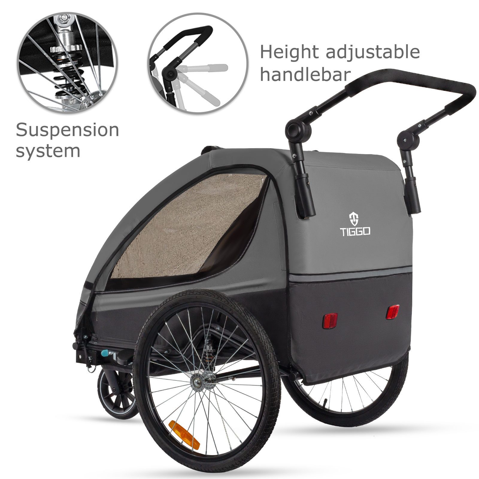 TIGGO Fahrradkinderanhänger Fahrradanhänger Kinderfahrradanhänger mit Buggy Set + Federung, geeignet für 1-2 Kinder