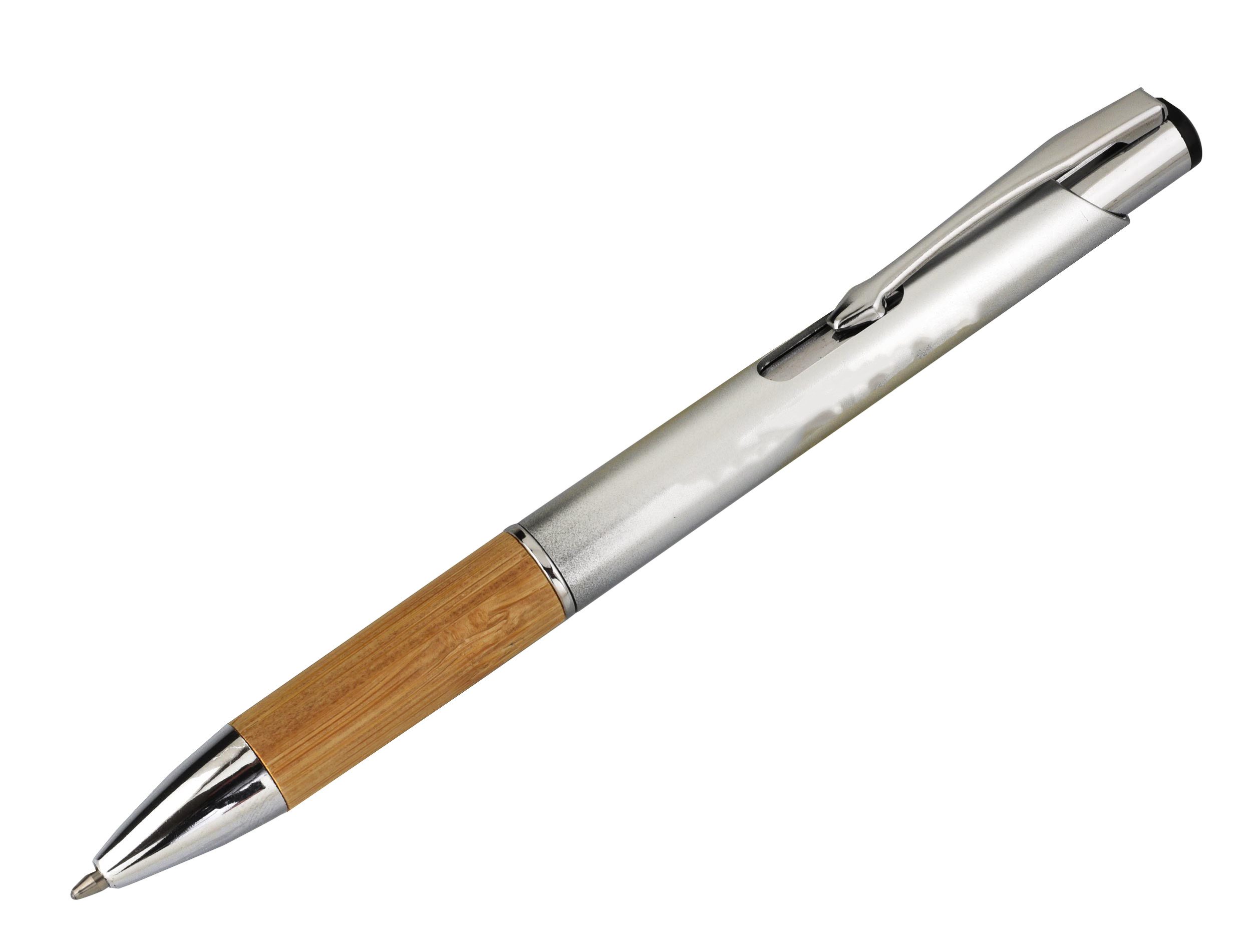 Kugelschreiber Druckkugelschreiber mit Bambusmanschette und Metallclip