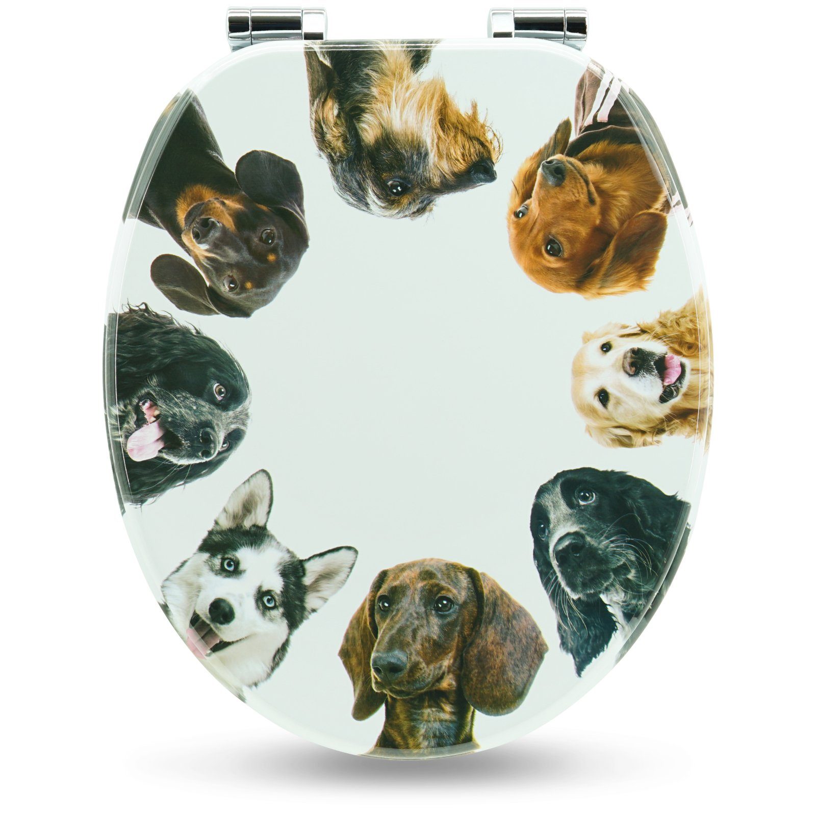 Sanfino WC-Sitz "Ring of Dogs" Premium Toilettendeckel mit Absenkautomatik aus Holz, mit schönem Hunde-Motiv, hohem Sitzkomfort, einfache Montage