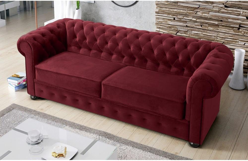 luxus 3 Sofa JVmoebel Sofa Chesterfield in Sitzer Europe Großes Grünes Neu, Sifa Made Couch Rot Textil