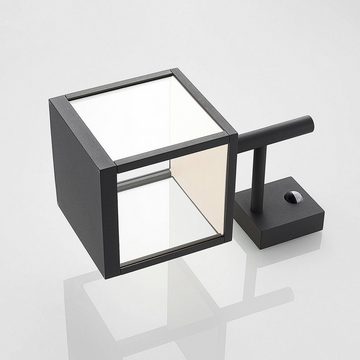 Lucande Außen-Wandleuchte Cube, LED-Leuchtmittel fest verbaut, warmweiß, Modern, Aluminium, Glas, graphitgrau, klar, 1 flammig, inkl.