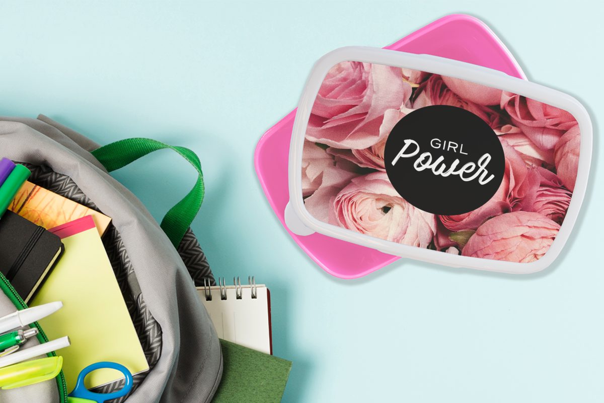 Mädchen, rosa Lunchbox (2-tlg), MuchoWow Sprichwörter, Kunststoff, Kinder, Kunststoff Zitate für 'Girl power' Brotbox Brotdose - Erwachsene, Snackbox, -