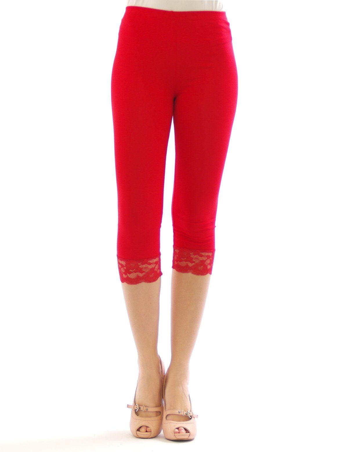 SYS 3/4-Leggings Capri 3/4 Leggings Spitze Leggins hauteng Damen ROT