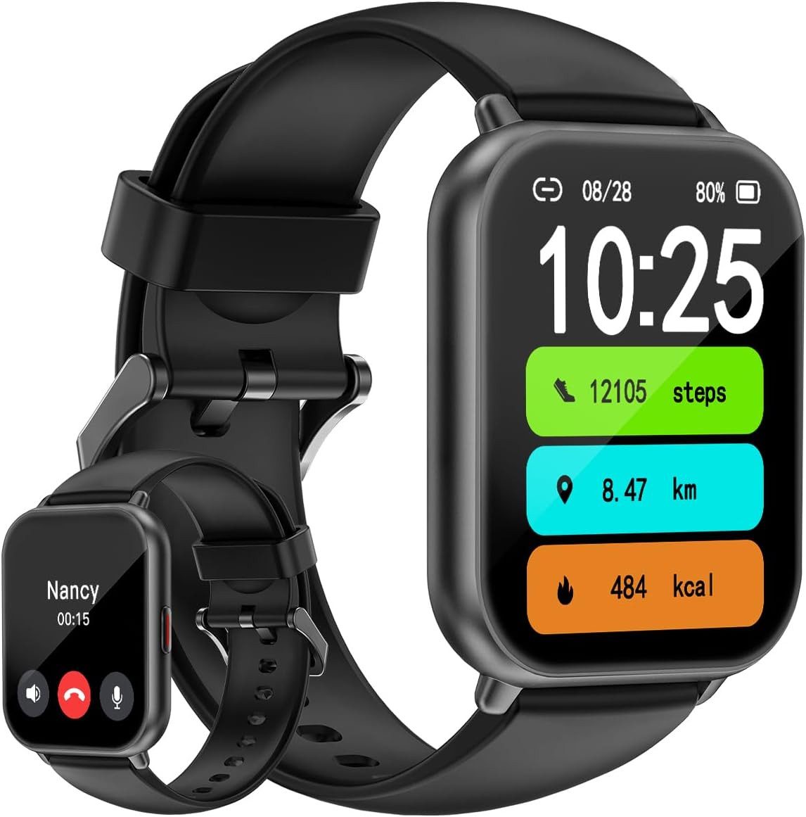 HUAKUA Smartwatch (4,2 cm, android ios), Smartwatch mit Bluetooth Telefonie, Nachrichtenanzeige
