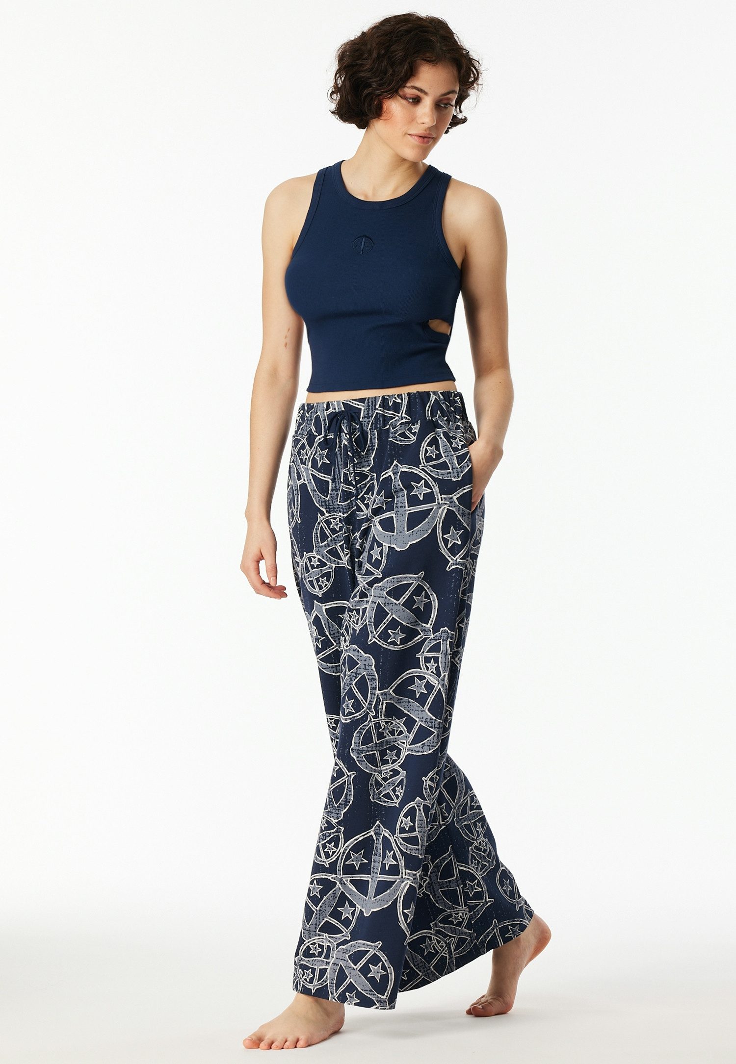 Schiesser Pyjamahose Mix + Relax seitliche Taschen, weites Bein, Baumwolle, Bindekordel