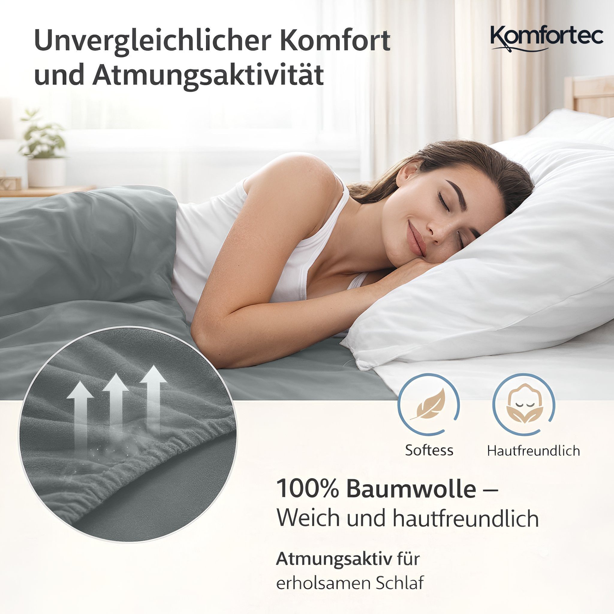 Komfortec Spannbettlaken Jersey Spannbettuch, 90x200, 140x200, 160x200, 180x200 oder 200x200 cm, 100% Baumwolle (135 g/m), Gummizug: Rundum, (1 Stück), OEKO-TEX® Standard 100 Zertifisiert, für Matratzen bis 25 cm Höhe