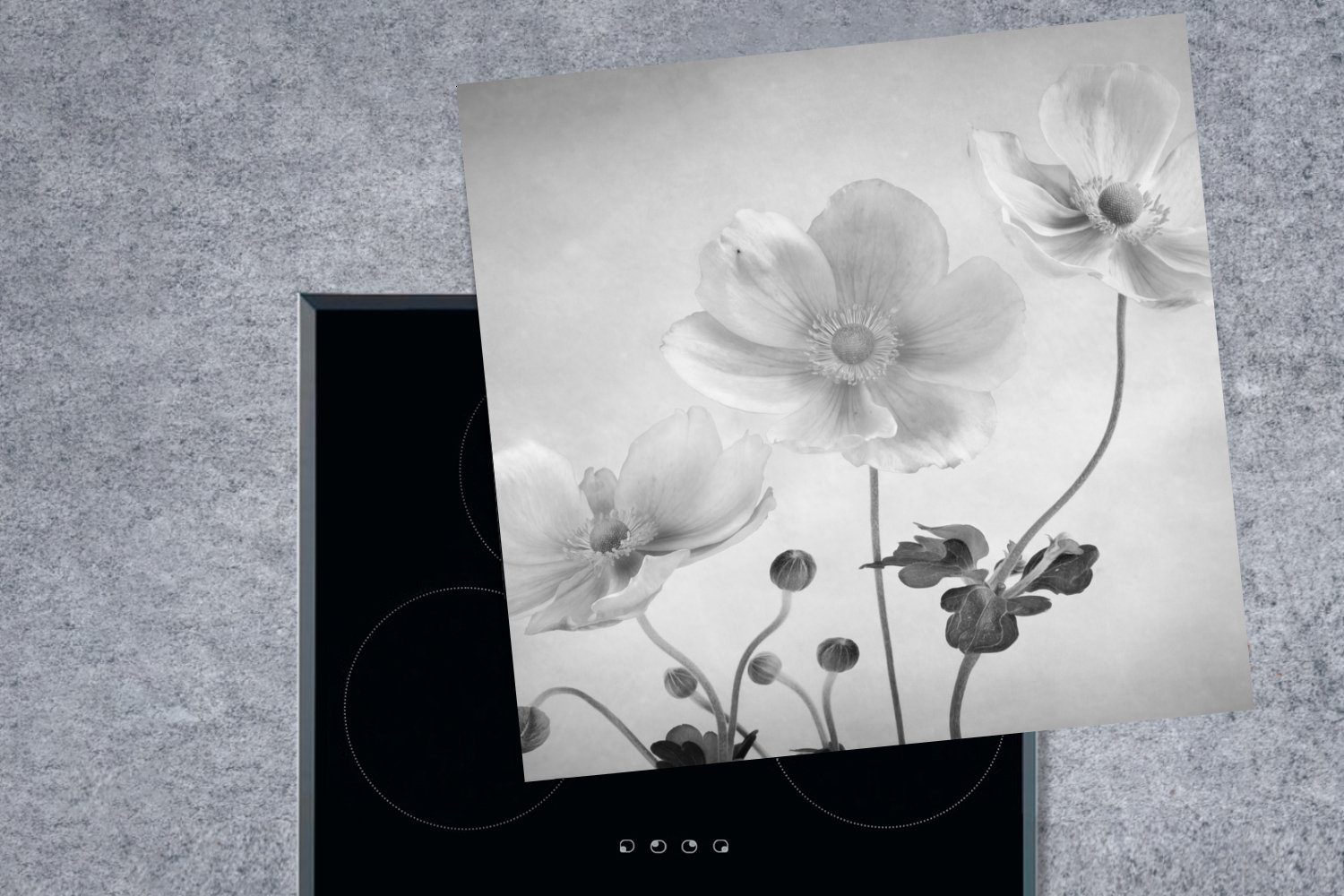 MuchoWow Herdblende-/Abdeckplatte Aquarell - Blumen - küche Vinyl, Ceranfeldabdeckung, für 78x78 (1 tlg), cm, Arbeitsplatte Stilleben
