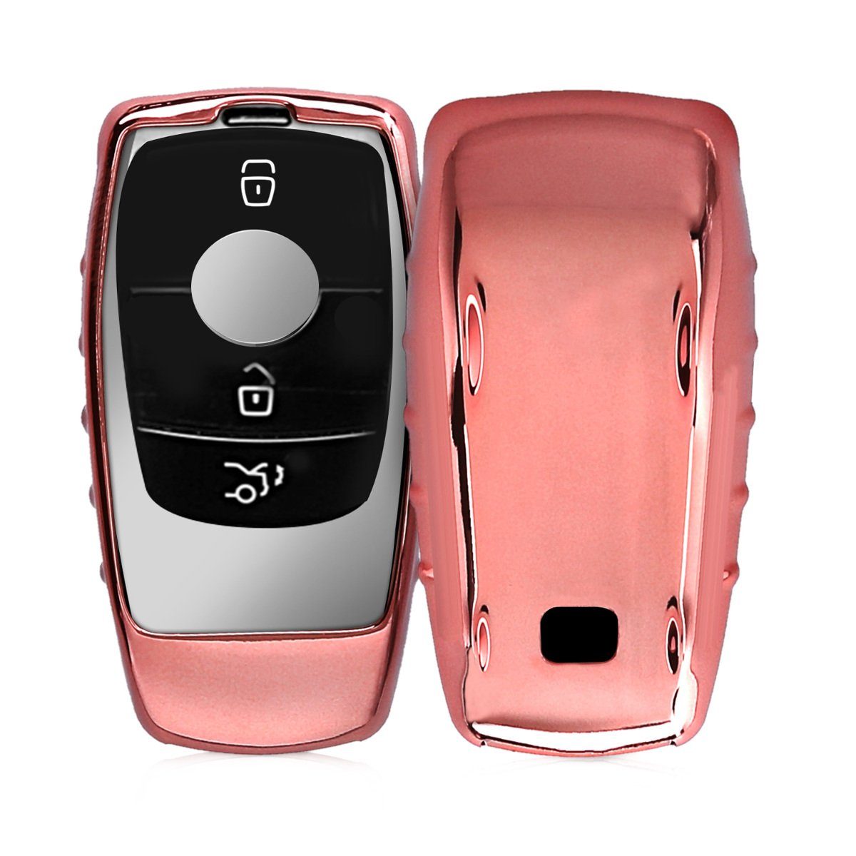 kwmobile Autoschlüssel Hülle kompatibel mit Audi 3-Tasten Klappschlüssel -  Schlüsselhülle Silikon Cover - Hochglanz Rosegold