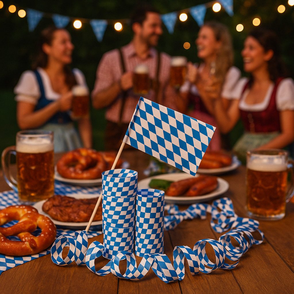 Fries Luftschlange Papier Bayerisches Design Oktoberfest Deko Party Zubehör blau-weiß 2er