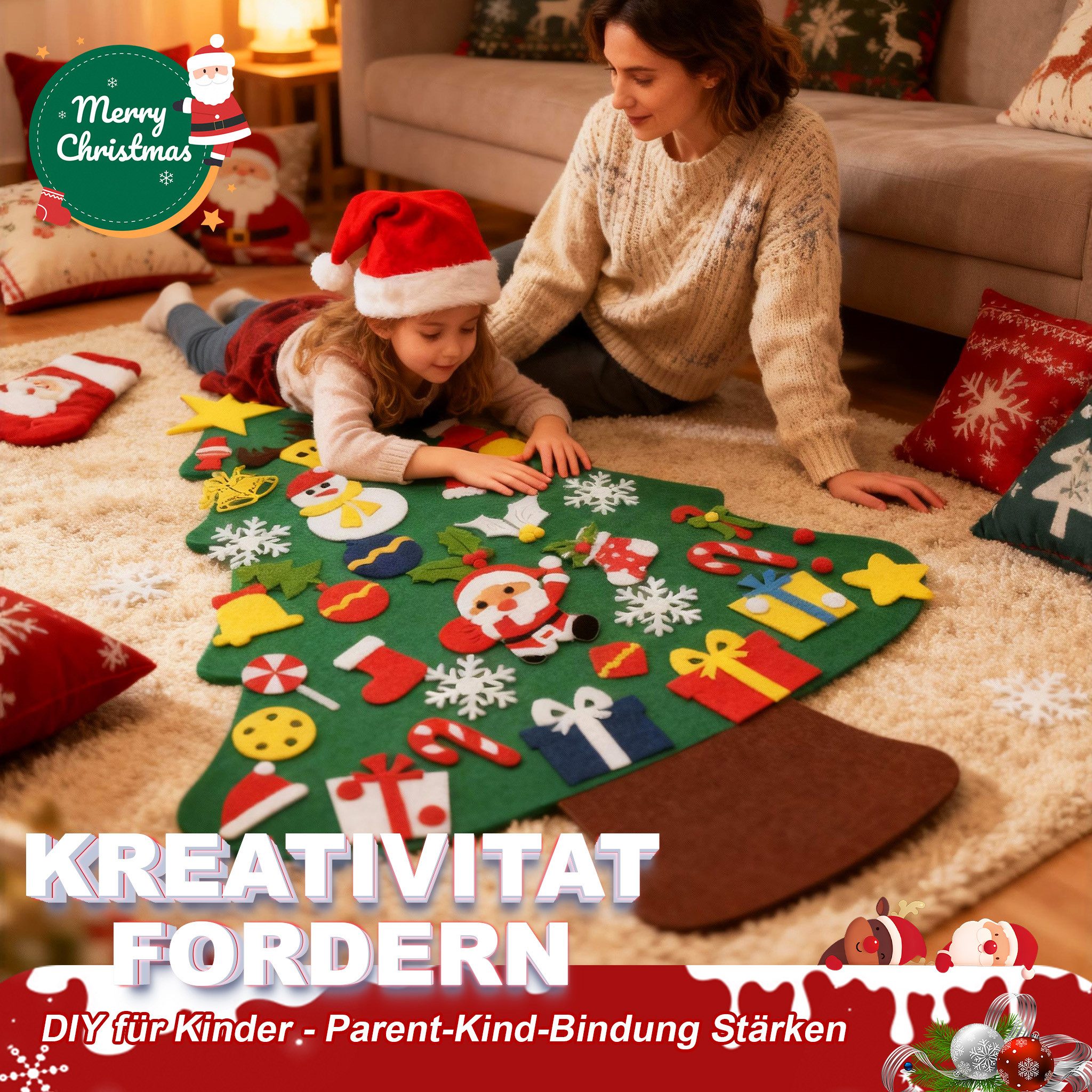 FIVMEN Künstlicher Weihnachtsbaum DIY Filz-Tannenbaum Filzchristbaum Deko 3 Stile, Filz-Tannenbaum, mit 36 Stück Abnehmbaren Ornamenten – Bild 3 von 5