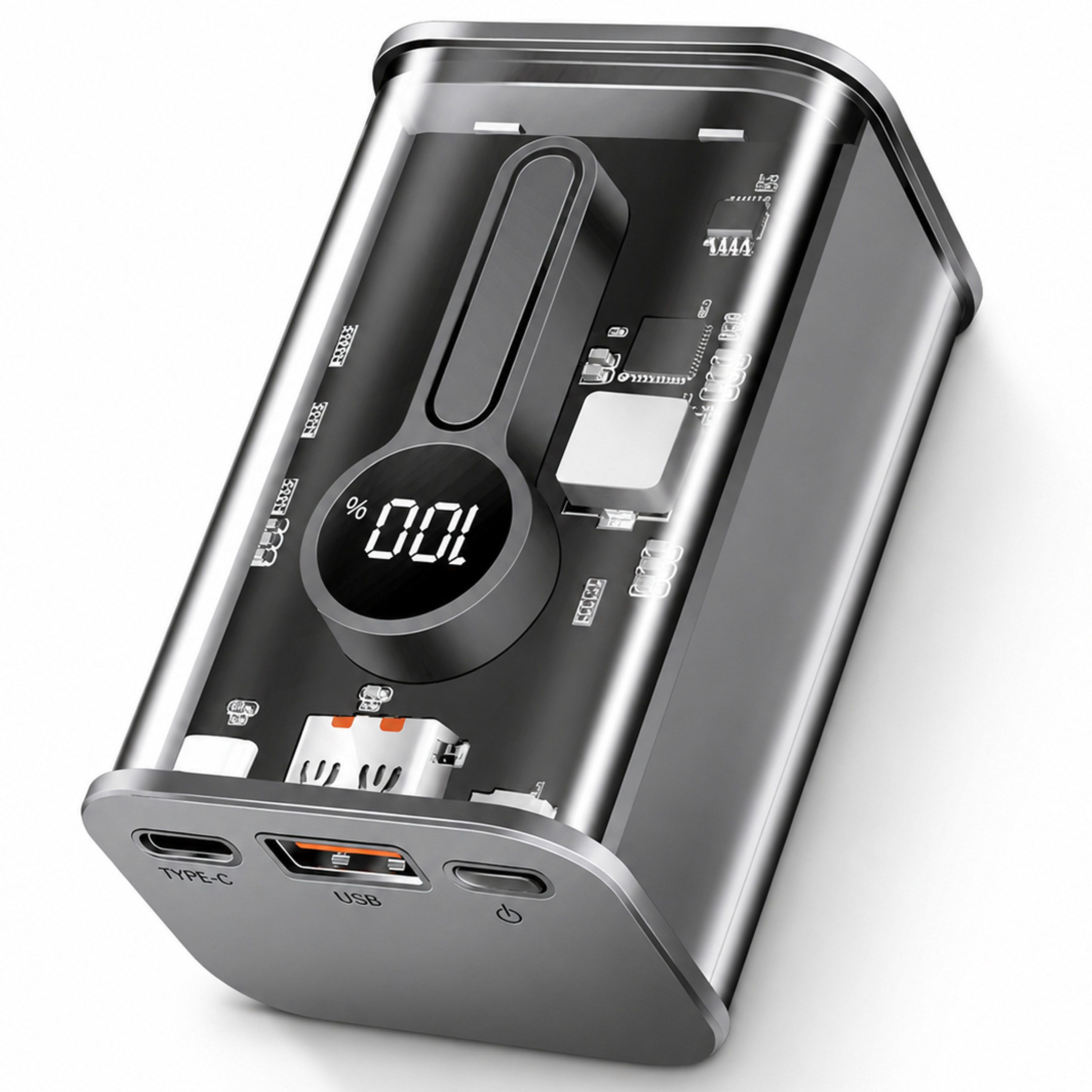 StellarLuma Powerbank Schnellladegerät 20000mAh 10000mAh USB-C transparent Powerbank 20000 mAh (12 V), Powerbank mit Display, USB-C & transparentem Design