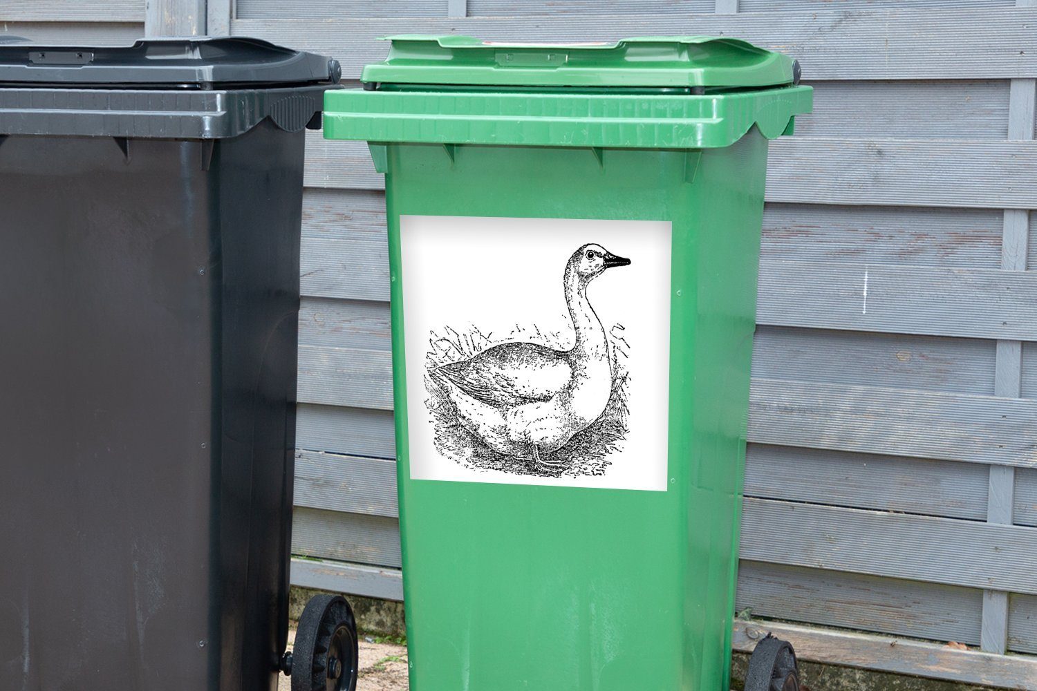 MuchoWow Wandsticker Ente Abfalbehälter Container, Mülltonne, Sticker, Mülleimer-aufkleber, - St), (1 Schwarz Weiß 