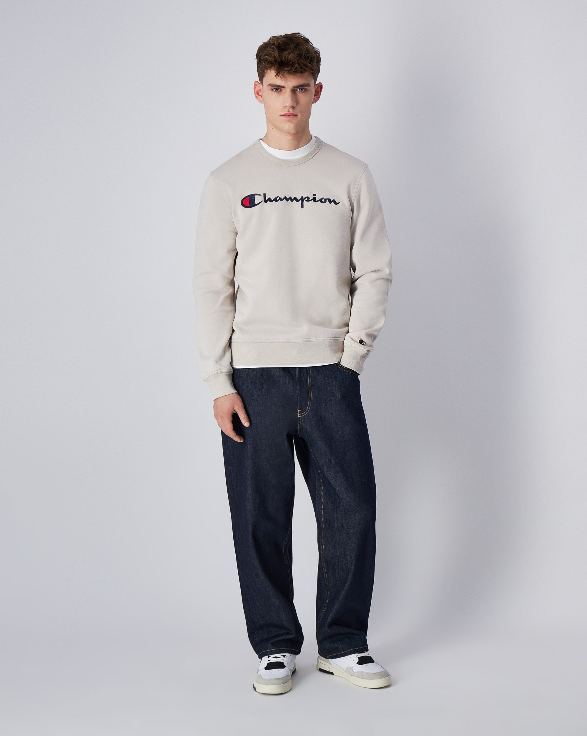 Champion Sweatshirt Crewneck Herren Sweatshirt creme-weiß günstig online kaufen