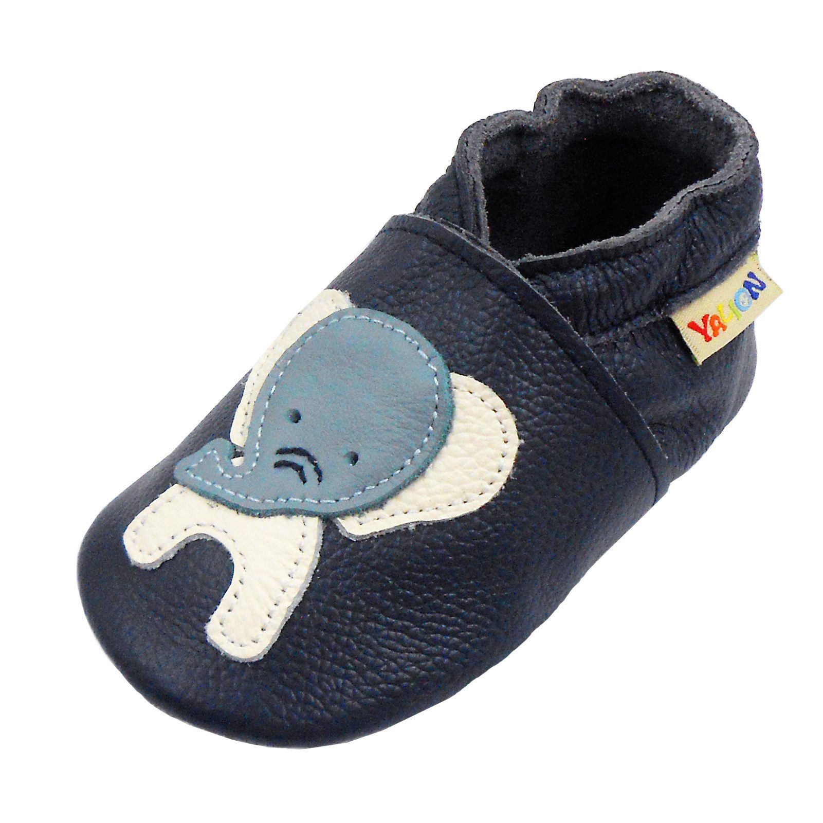 Yalion Yalion Leder-Krabbelschuhe Elefant Dunkelblau – Weiche Lauflernschuhe Krabbelschuh