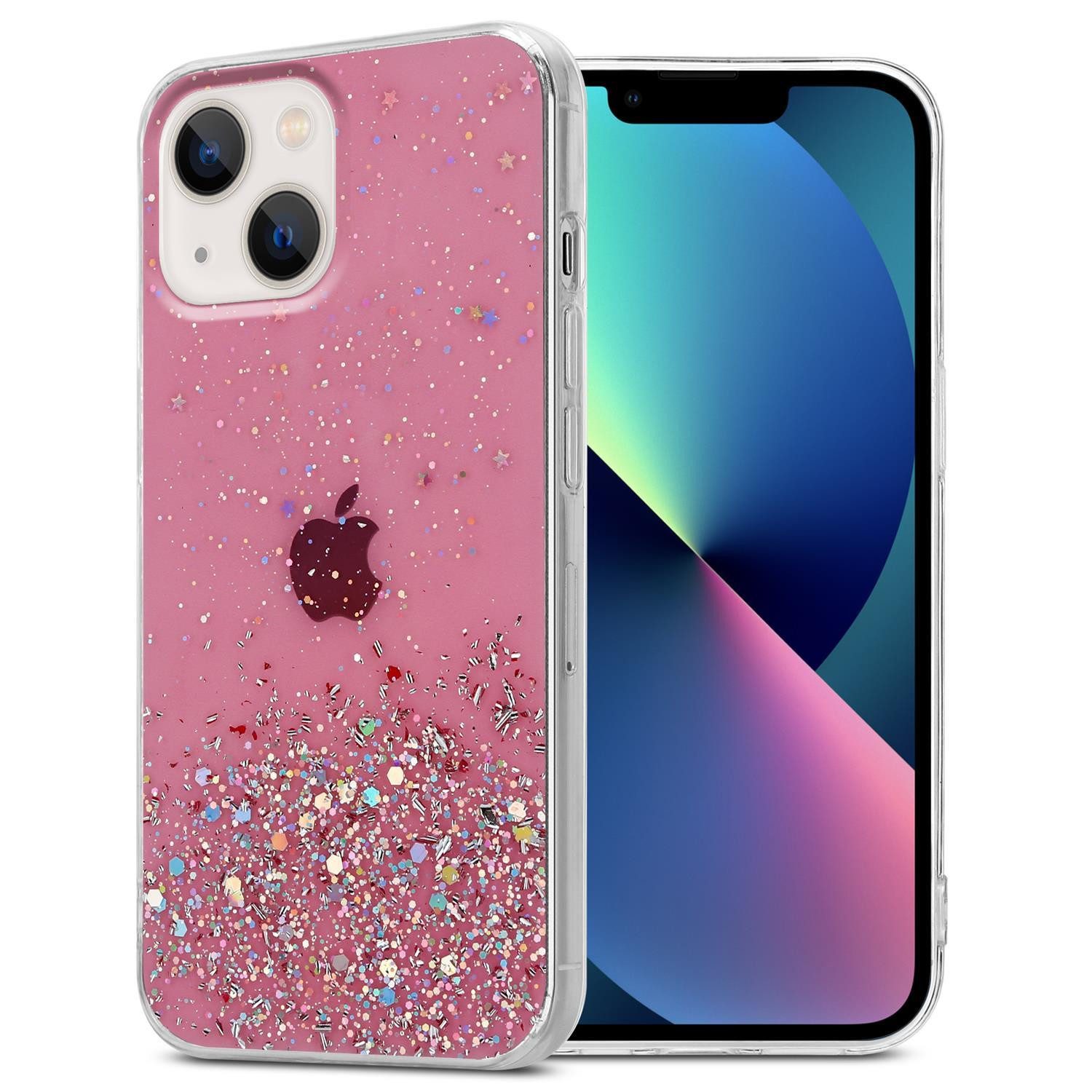 Cadorabo Handyhülle für iPhone 13 Hülle Apple iPhone 13, Flexible TPU Silikon Handy Schutzhülle - Hülle - mit Glitzer