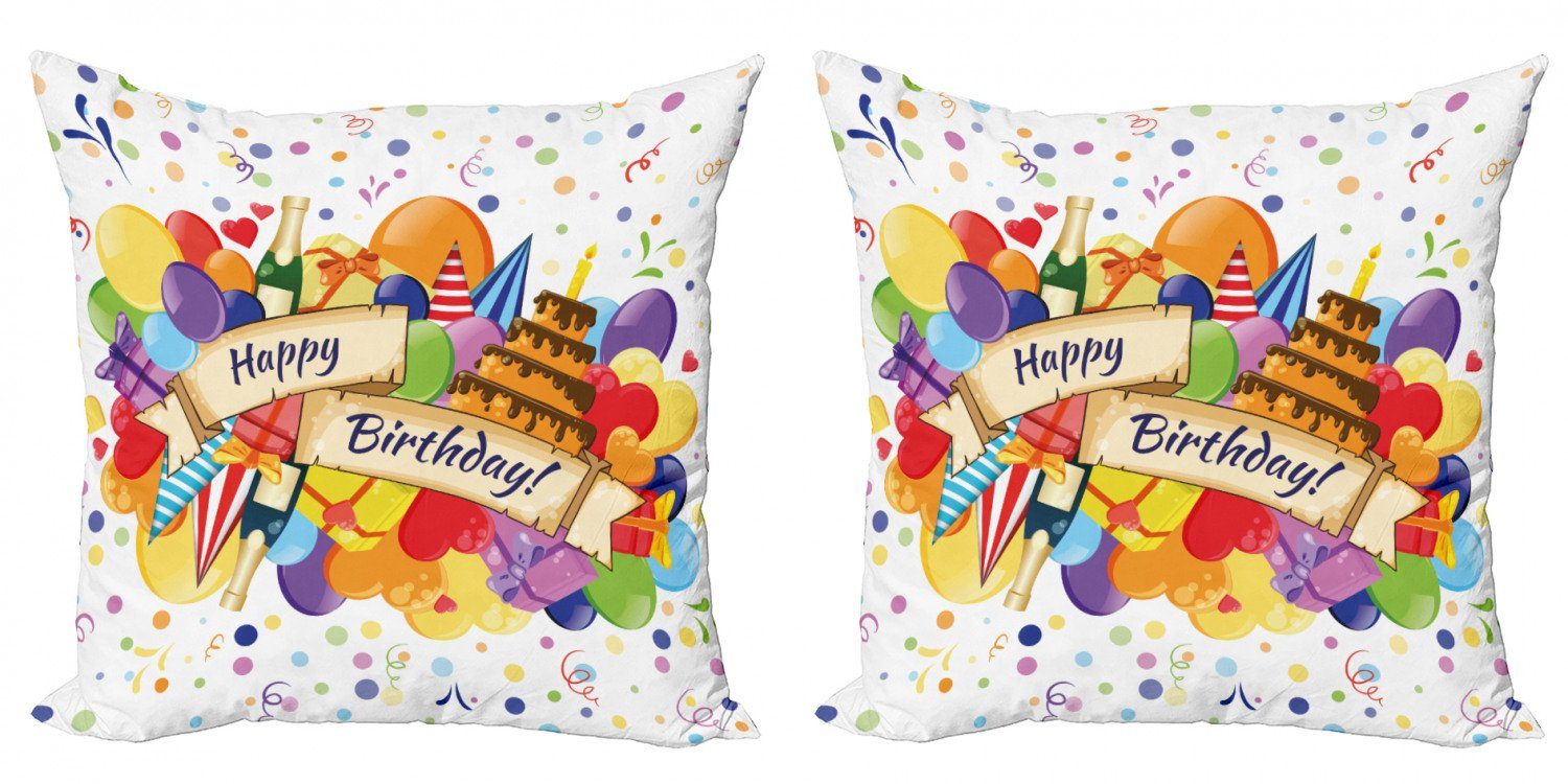 Kissenbezüge Modern Accent Doppelseitiger Digitaldruck, Abakuhaus (2 Stück), Bunt Getränke Kuchen Luftballons