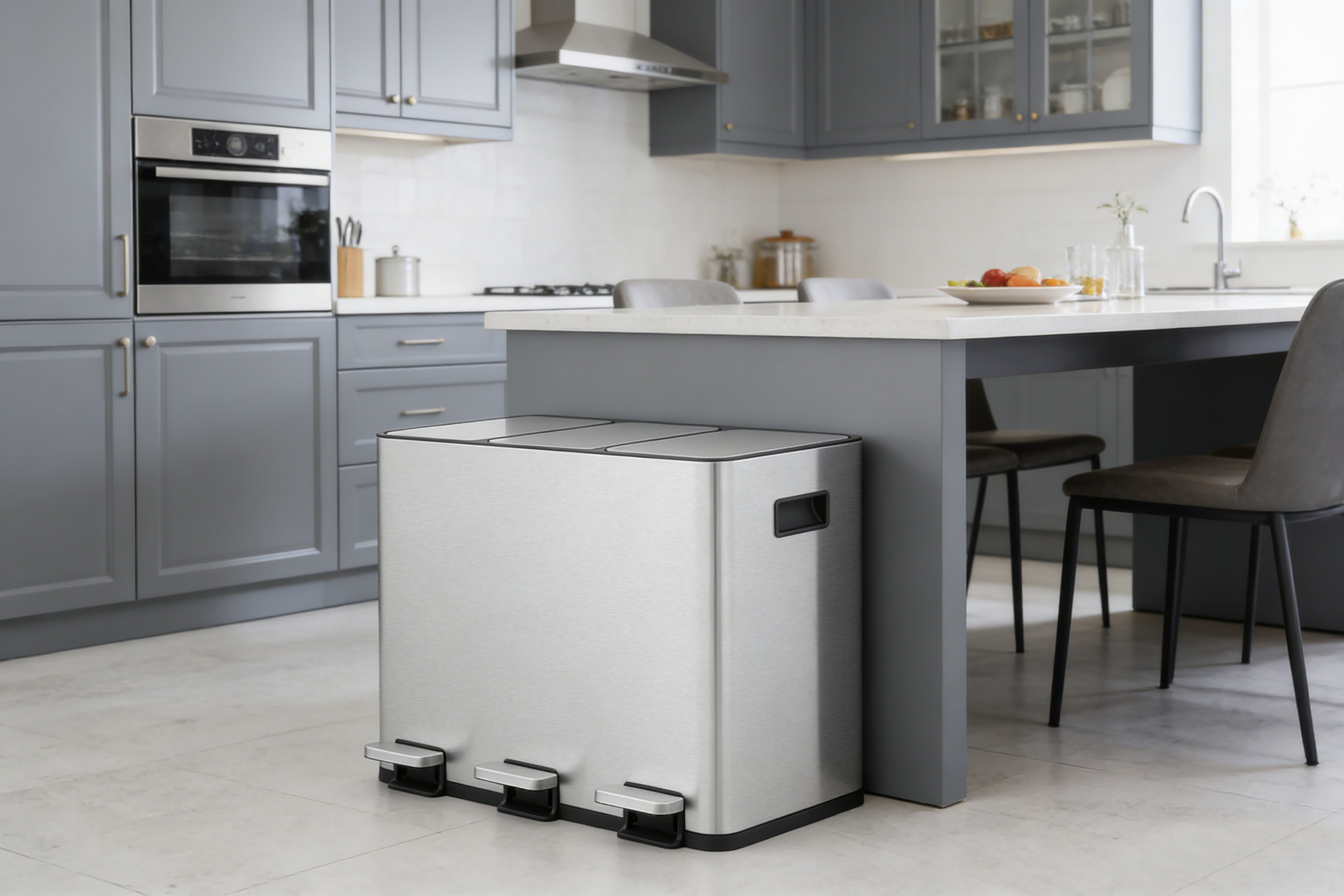 OTTO home Mülleimer Garrin, Soft Close, Fassungsvermögen 3x 15 Liter, Mülltrennsystem mit 3 separaten Innenbehältern und Fußtrittpedalen