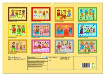 CALVENDO Wandkalender Strichmännchen zeigen buntes Leben (Premium, hochwertiger DIN A2 Wandkalender 2023, Kunstdruck in Hochglanz)
