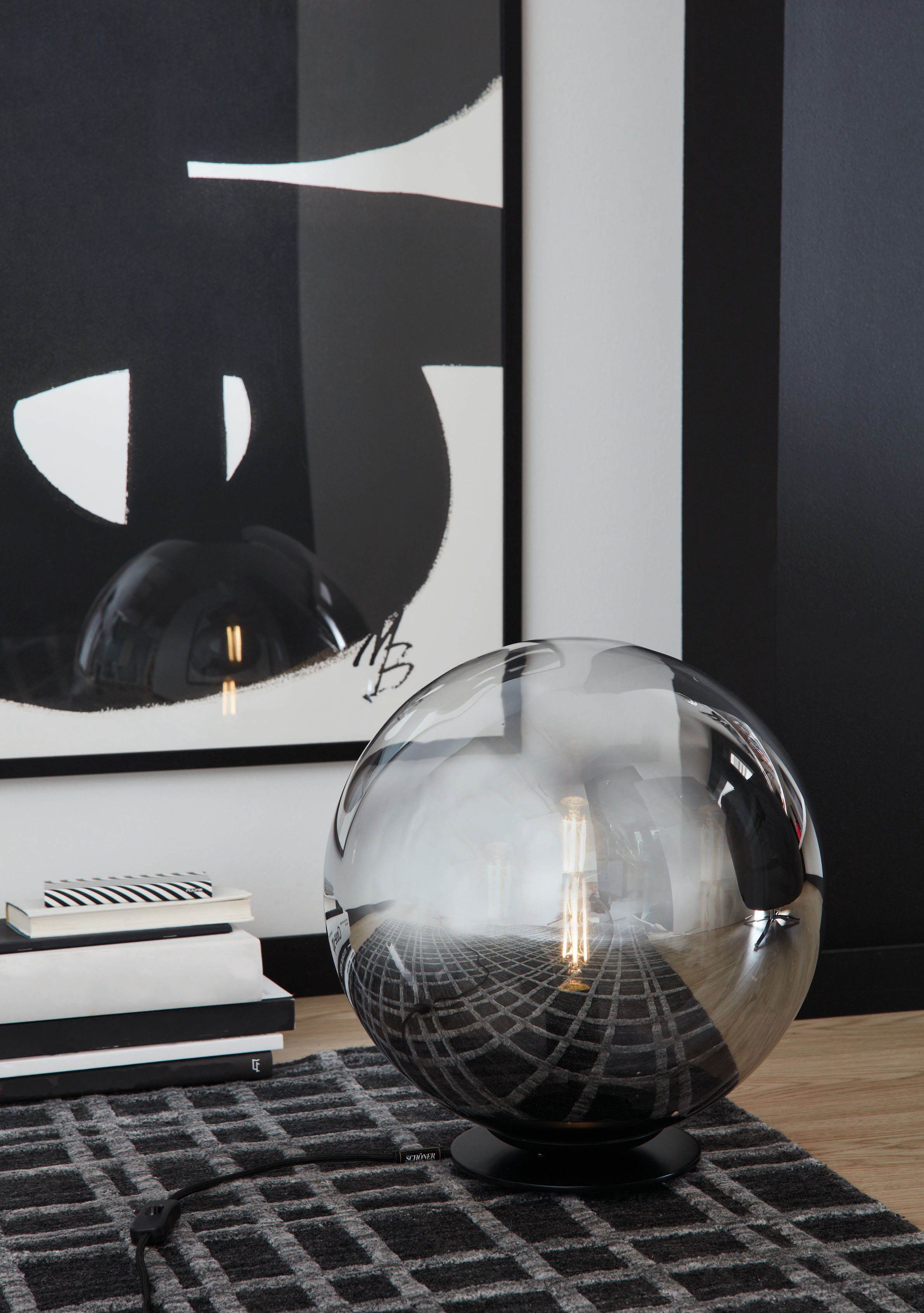 SCHÖNER WOHNEN-Kollektion Tischleuchte Mirror, Leuchtmittel wechselbar, Tischlampe Rauchglas Ø 40 cm