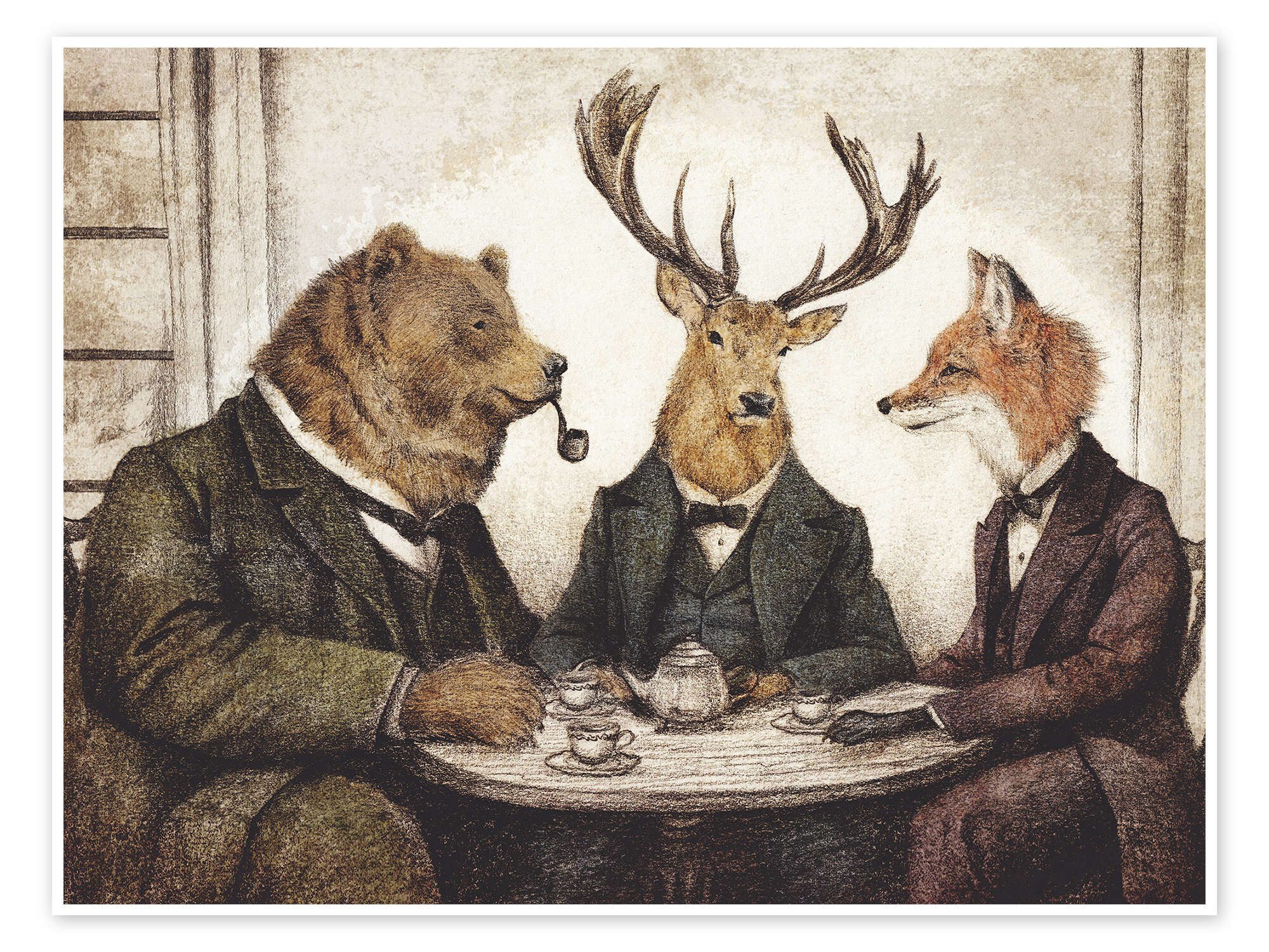 Posterlounge Wandbild Teatime der Wildtiere, Mike Koubou, erhältlich als Poster, Leinwandbild, Wandsticker oder Acrylglasbild