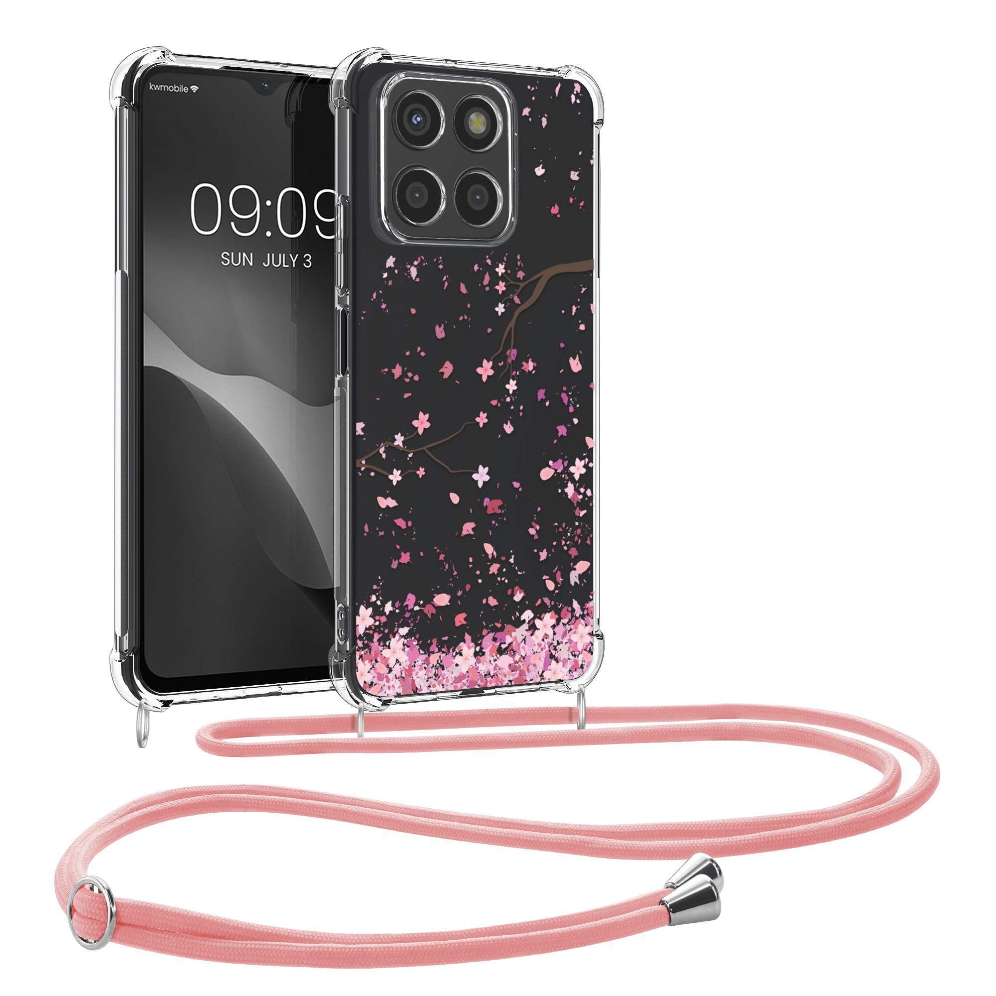 kwmobile Etui Hülle für HONOR X6a, Silikon Handyhülle mit Kette - Handykette Handyband