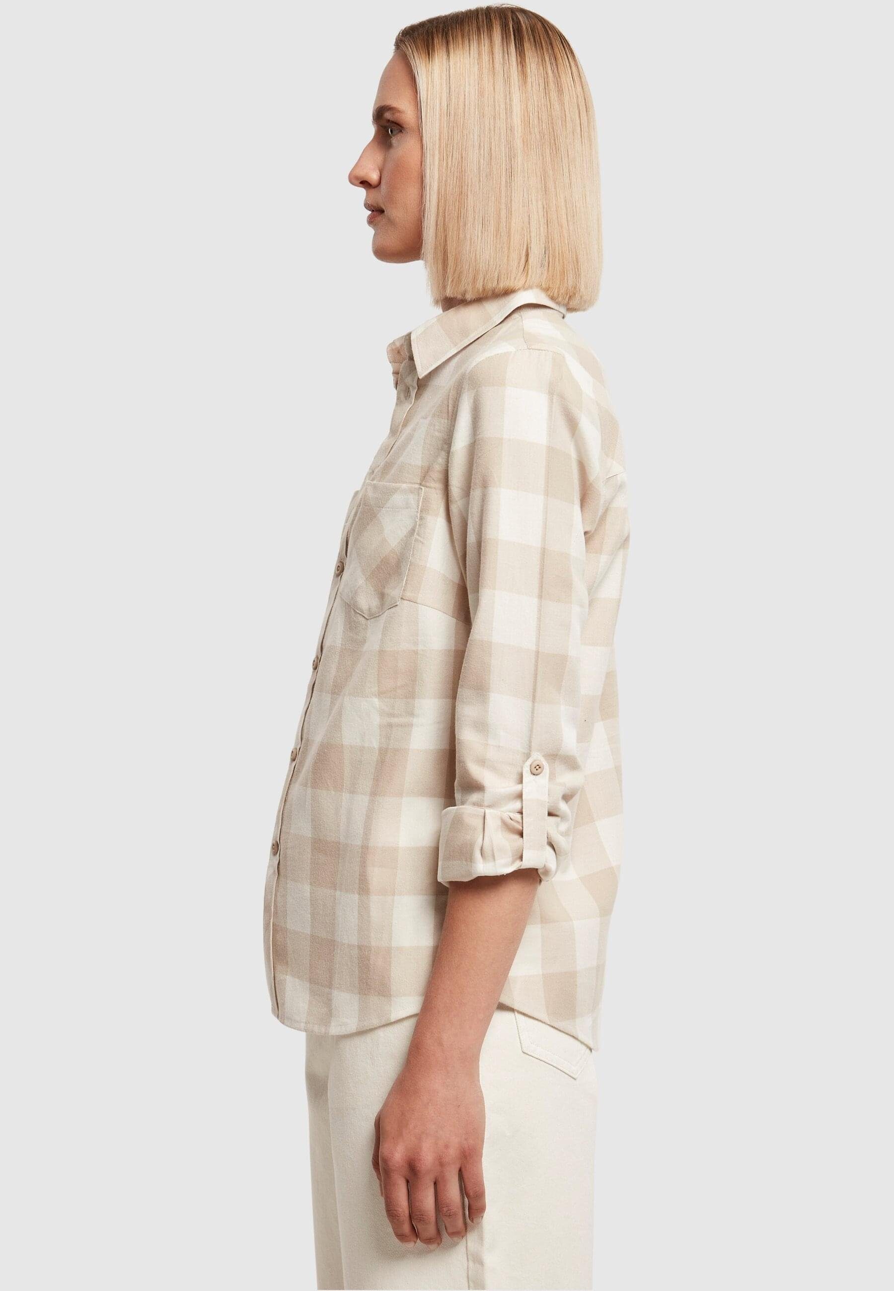 Ladies Checked Shirt URBAN Damen whitesand-lighttaupe Langarmhemd CLASSICS Turnup (1-tlg) Flanell