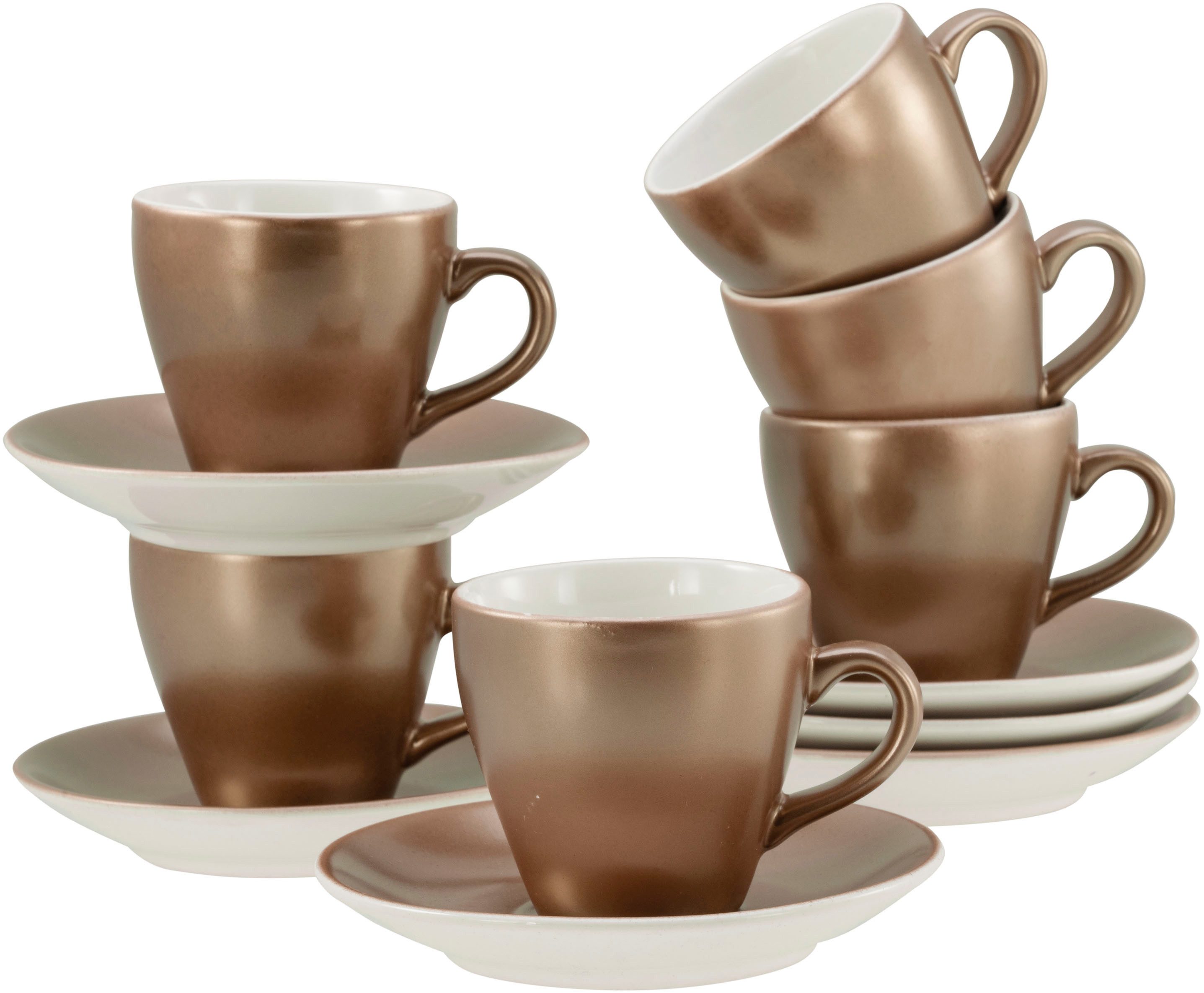 CreaTable Espressotasse Golden Days Weiß, Espressoset, 12-tlg., Steinzeug, Goldfarbene Spezialglasur