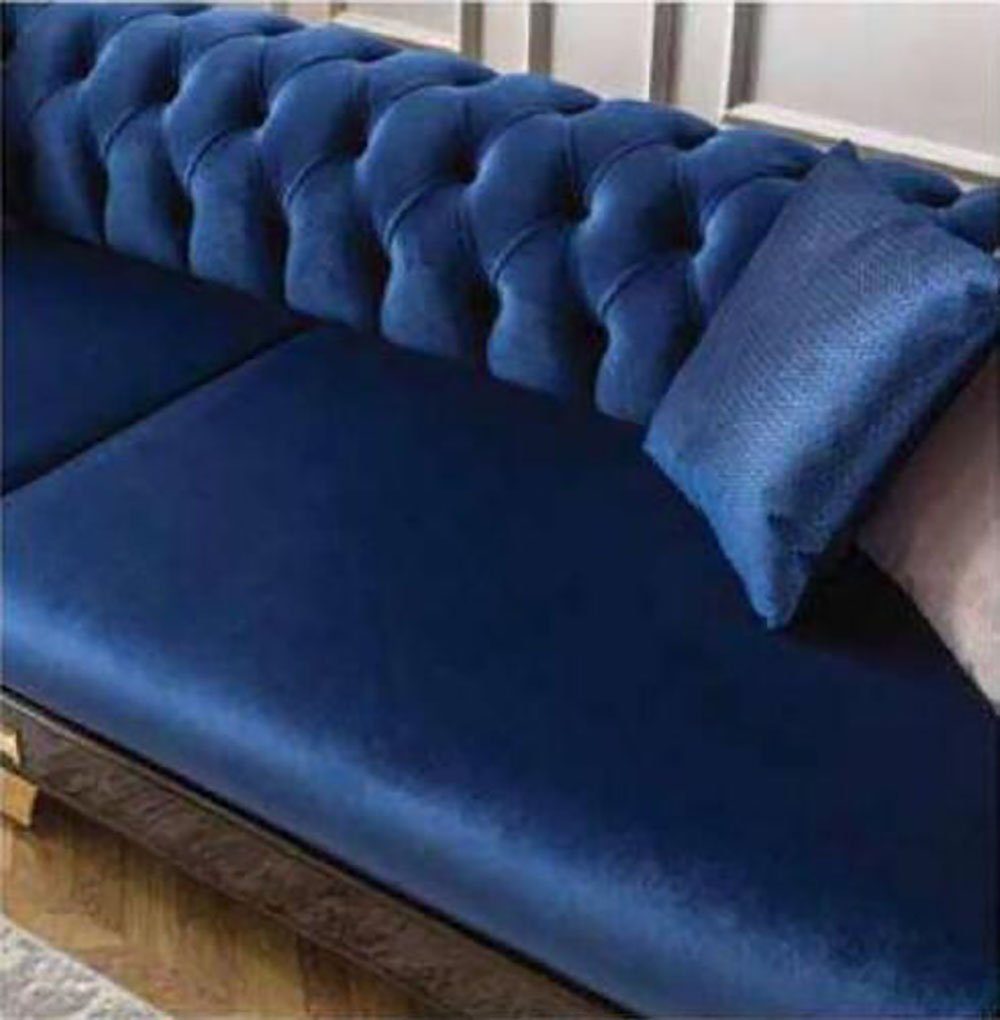 JVmoebel Chesterfield-Sofa 4 Luxus Sitzer Blau Modern, Sofas Chesterfield Stoff 1 Teile Viersitzig Sofa
