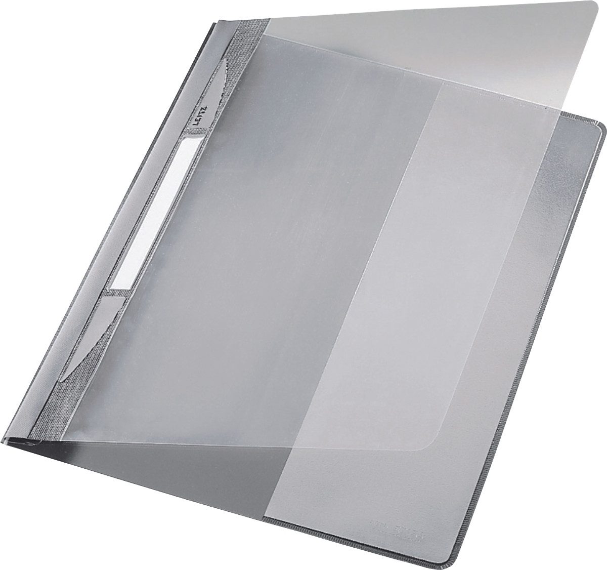 LEITZ Hefter Plastik-Hefter Exquisit A4+ PVC mit Innentasche grau Packung mit 10 St